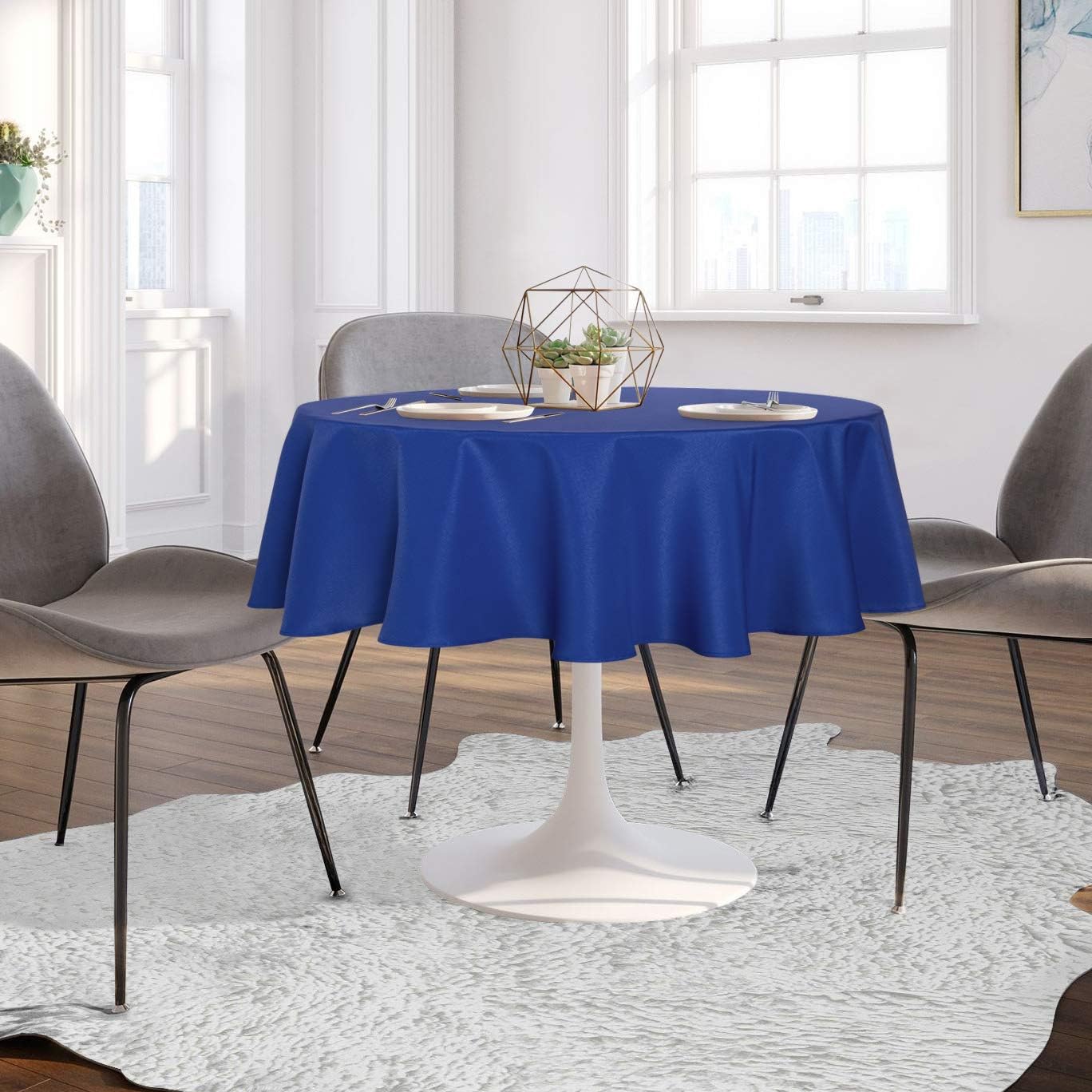 sancua Round Tablecloth - 60 Inch - Water Resistant Spill Proof Washable Polyester Table Cloth Decorative Fabric Table Cover for Dining Tables, Buffet Parties and Camping, Blue