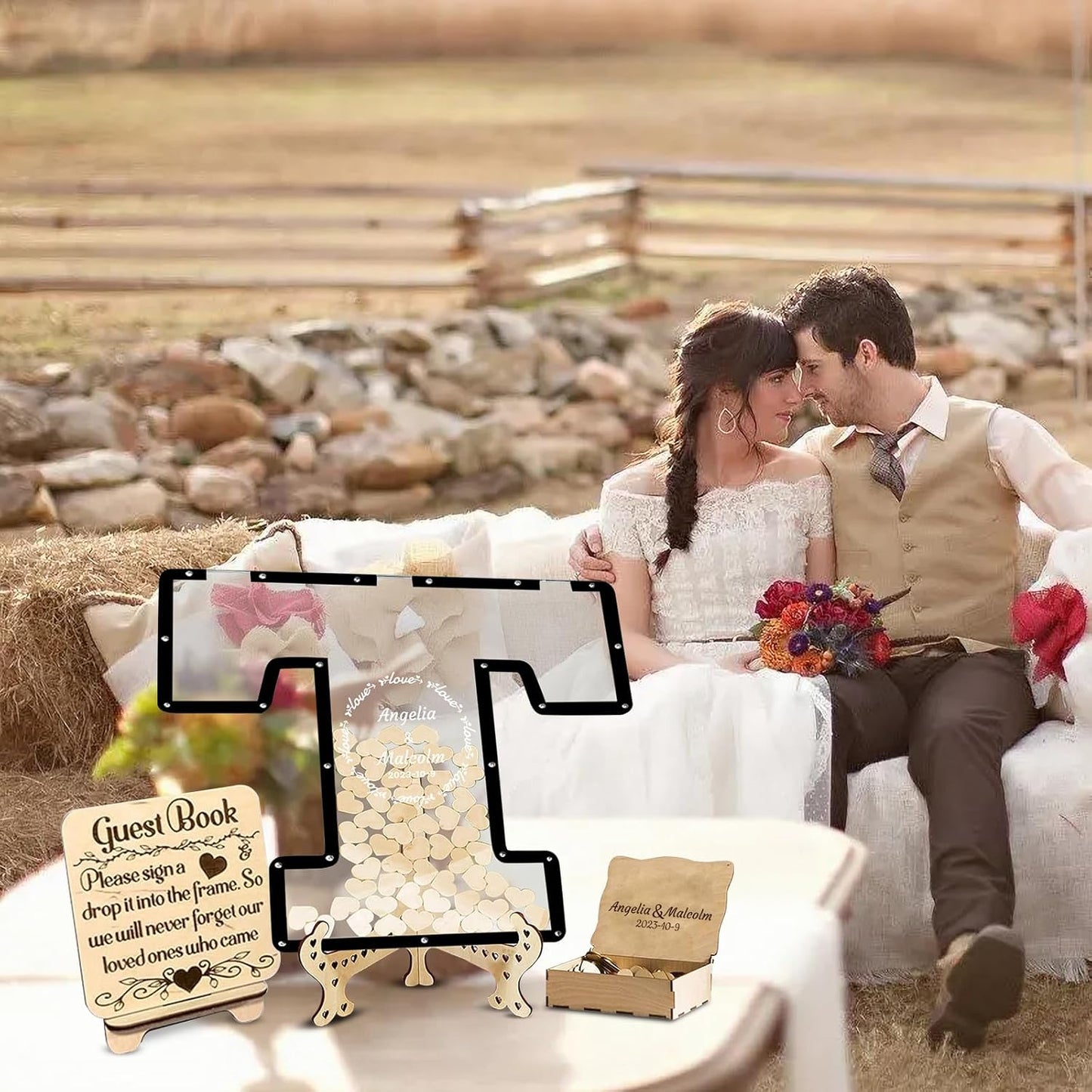 Personalized Wedding Guest Book Alternative Custom Name & Date Guestbook Sign Customized Guest Book Drop Box Decor for Wedding Anniversary Party Birthday(Style 2)