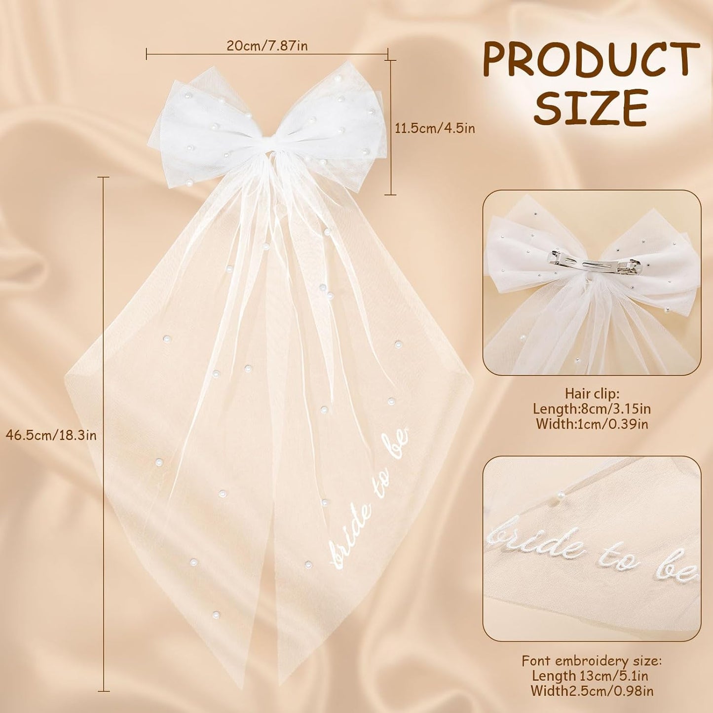 Bride to Be Bridal Wedding Veils Bachelorette Party Accessories Pearl Hair Bow Veil for Women and Girls Bridal Shower Bridesmaid Gift