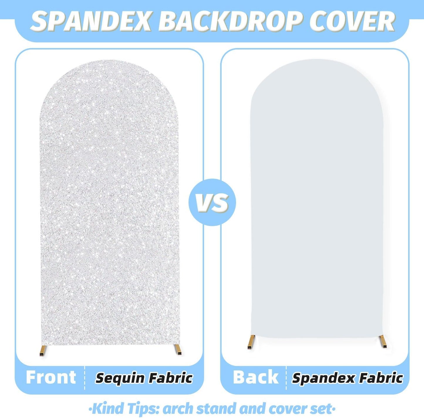 MODFUNS Arch Backdrop Stand and Cover Set Silver Arch Backdrop Cover 6ft 5ft 4ft Gold Wedding Arch Frame Sequin Arch Covers with Stand Double Sided Arch Back Drop for Wedding Reception Banquet Decor