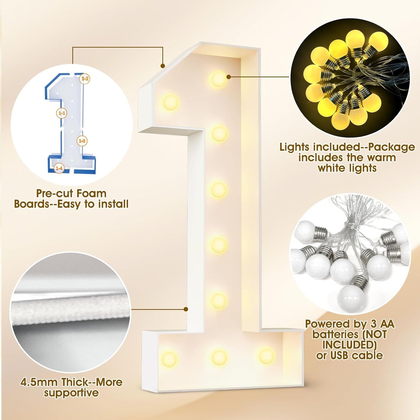 Ledido Marquee Letters 4FT Light Up Letter Marquee Lights Sign, 4 Feet Tall Large Light Up Signs Alphabet Letters Party Lights Decoration for Birthday Graduation Baby Shower Wedding Letter A