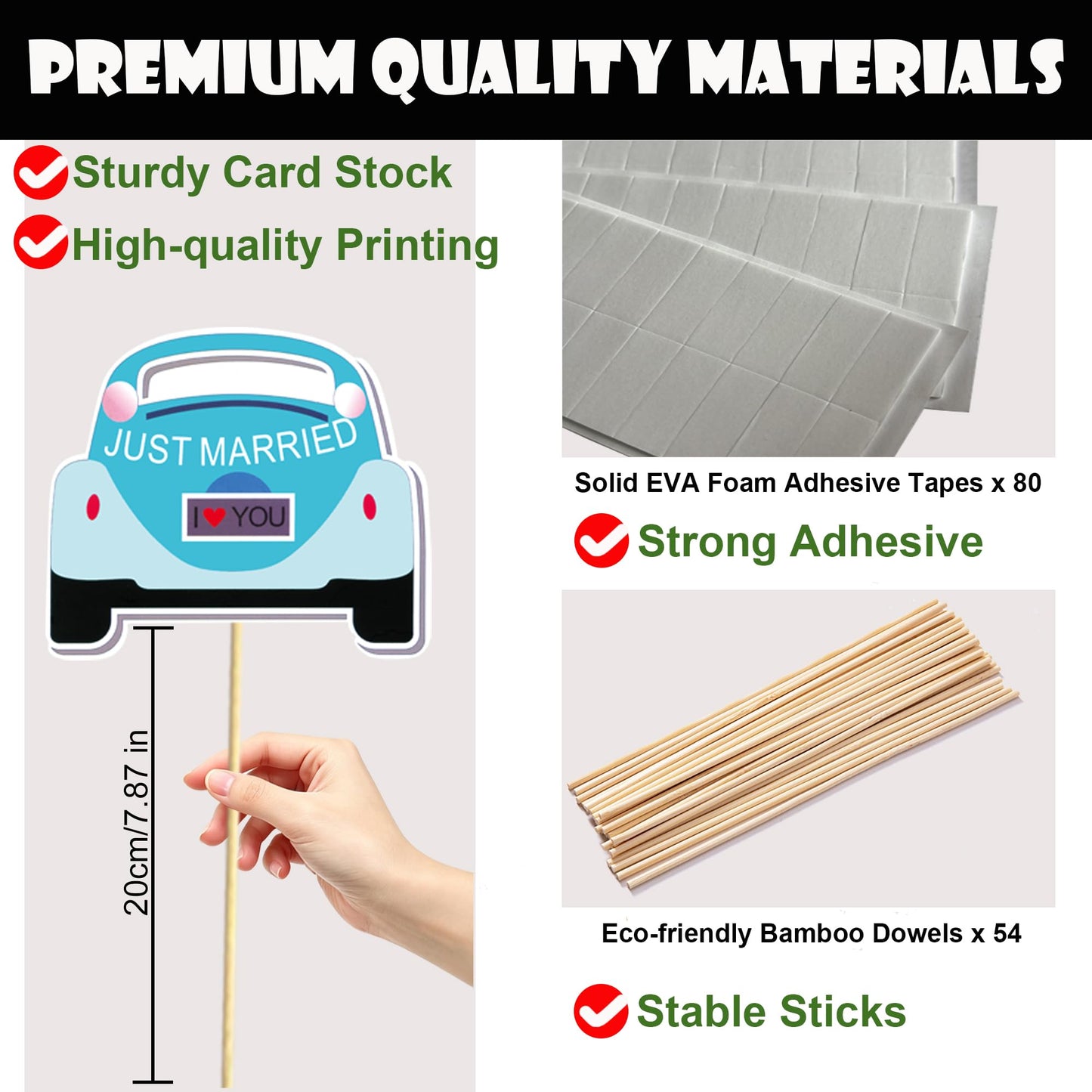 52 Pcs Wedding Photo Booth Props Kit, DIY Funny Bridal Shower Photo Props for Engagement Party