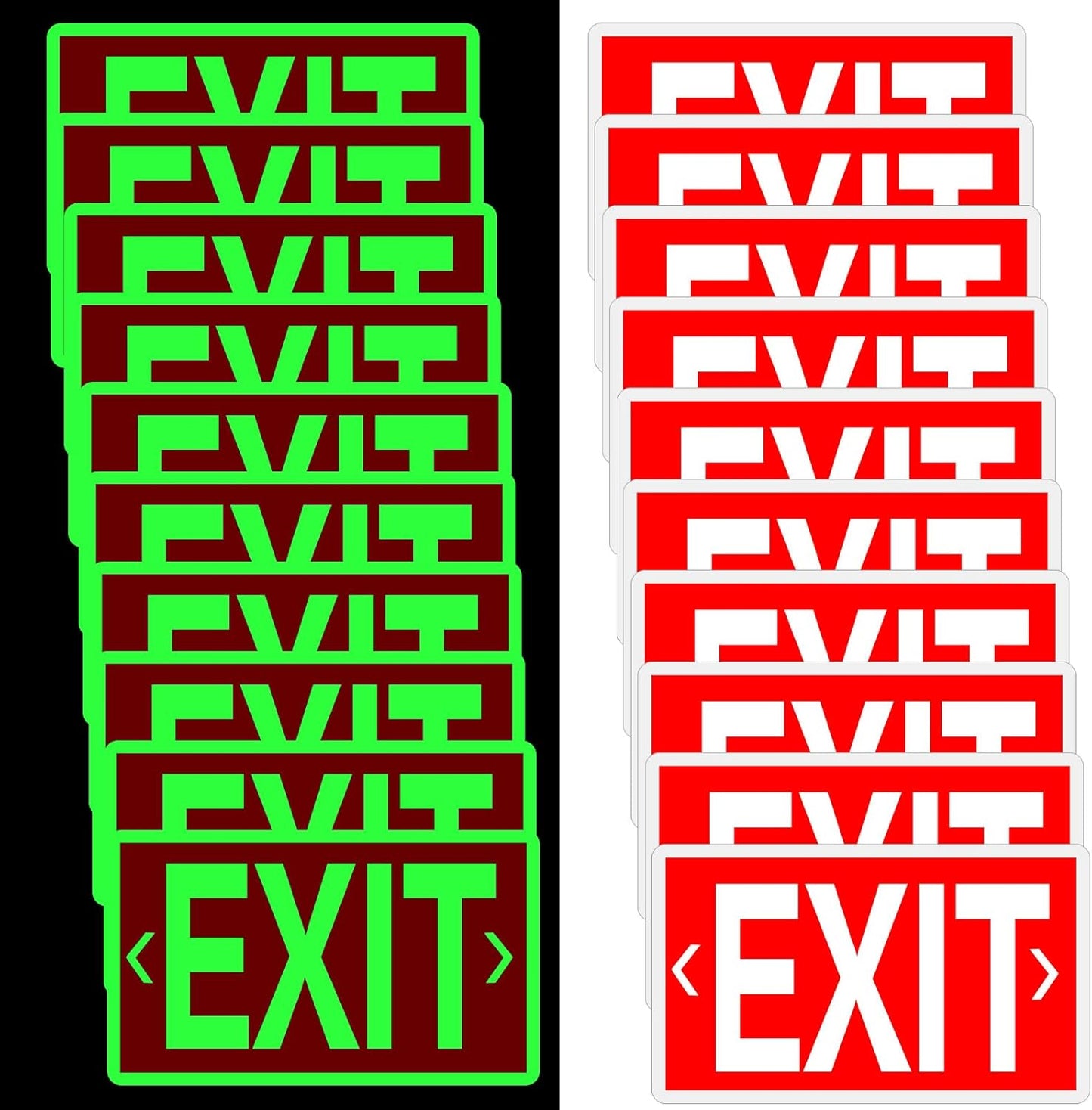 20 Pcs Glow in the Dark Exit Signs for Business 12 x 7 Inch Photoluminescent Signs Stickers for Indoor Outdoor for Business, Office, Warehouse (with Arrows)