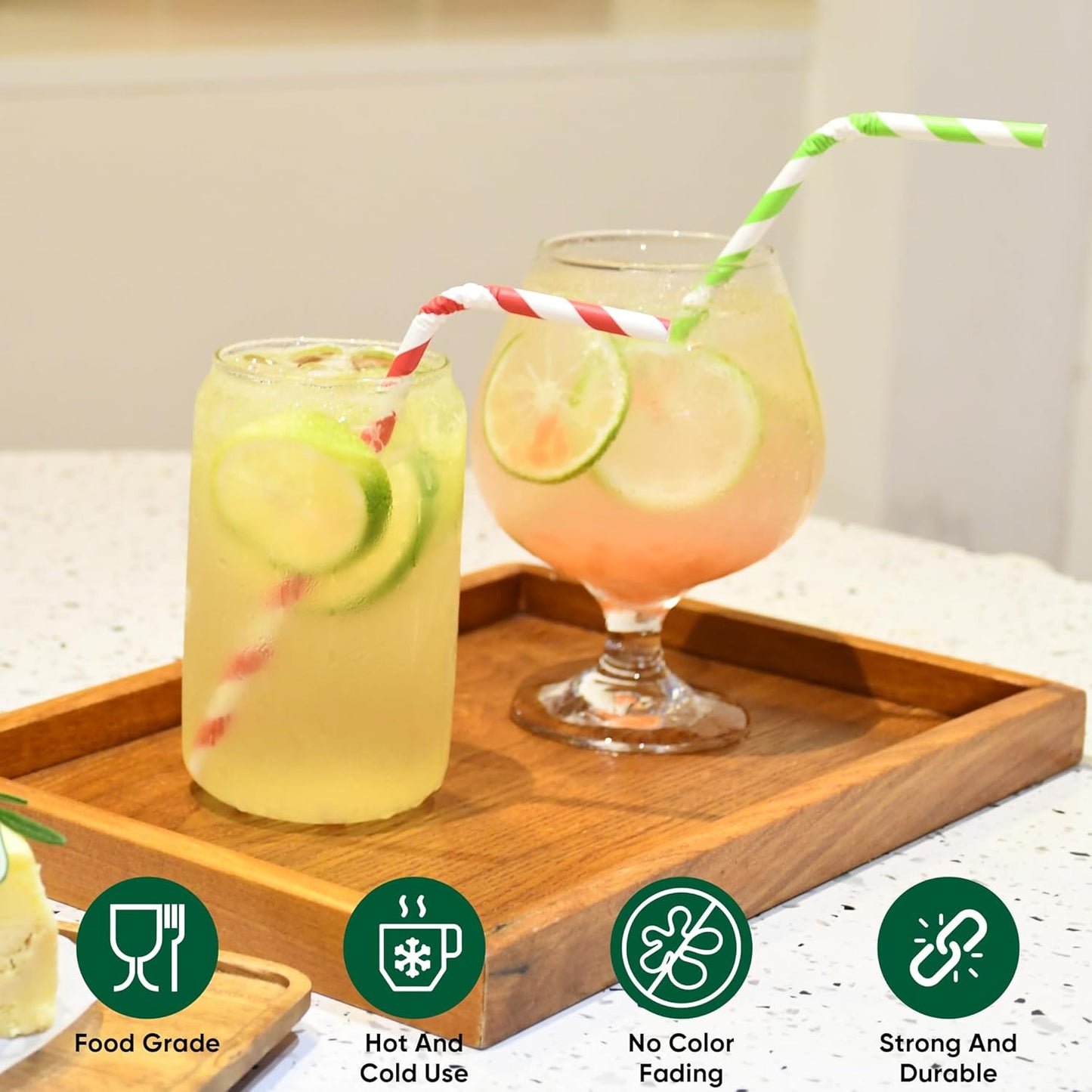 Flexible Paper Drinking Straws, 250 Count, 7.75" Long, 0.24" diameter - 100% Biodegradable - Assorted Striped Colors