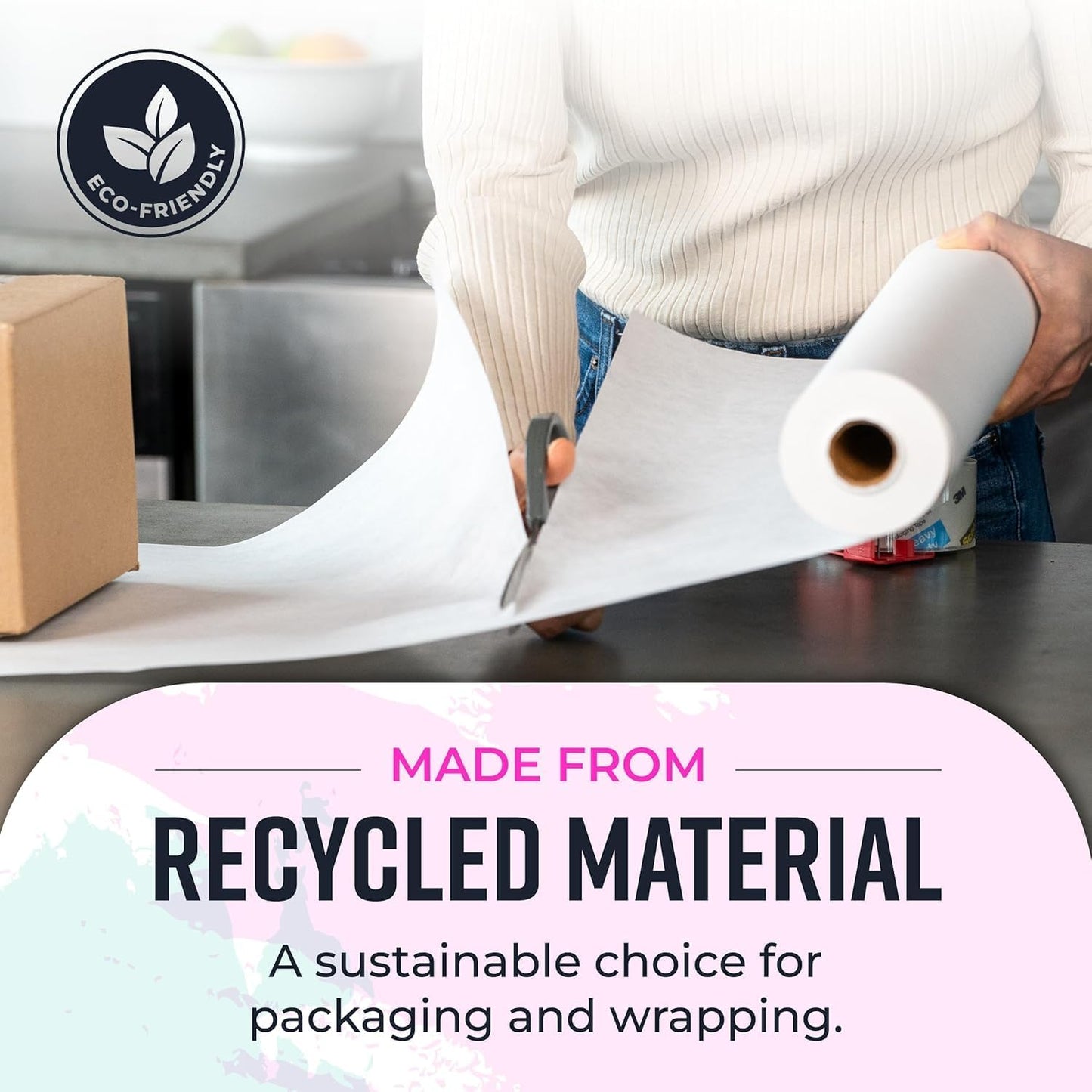 Bryco Goods White Kraft Paper Roll - 36” x 100’ (1200”) - Made in USA - Banner Paper for Painting, Easel Use, Bulletin Boards, Wall Décor, Gift Wrapping, and Children's Projects