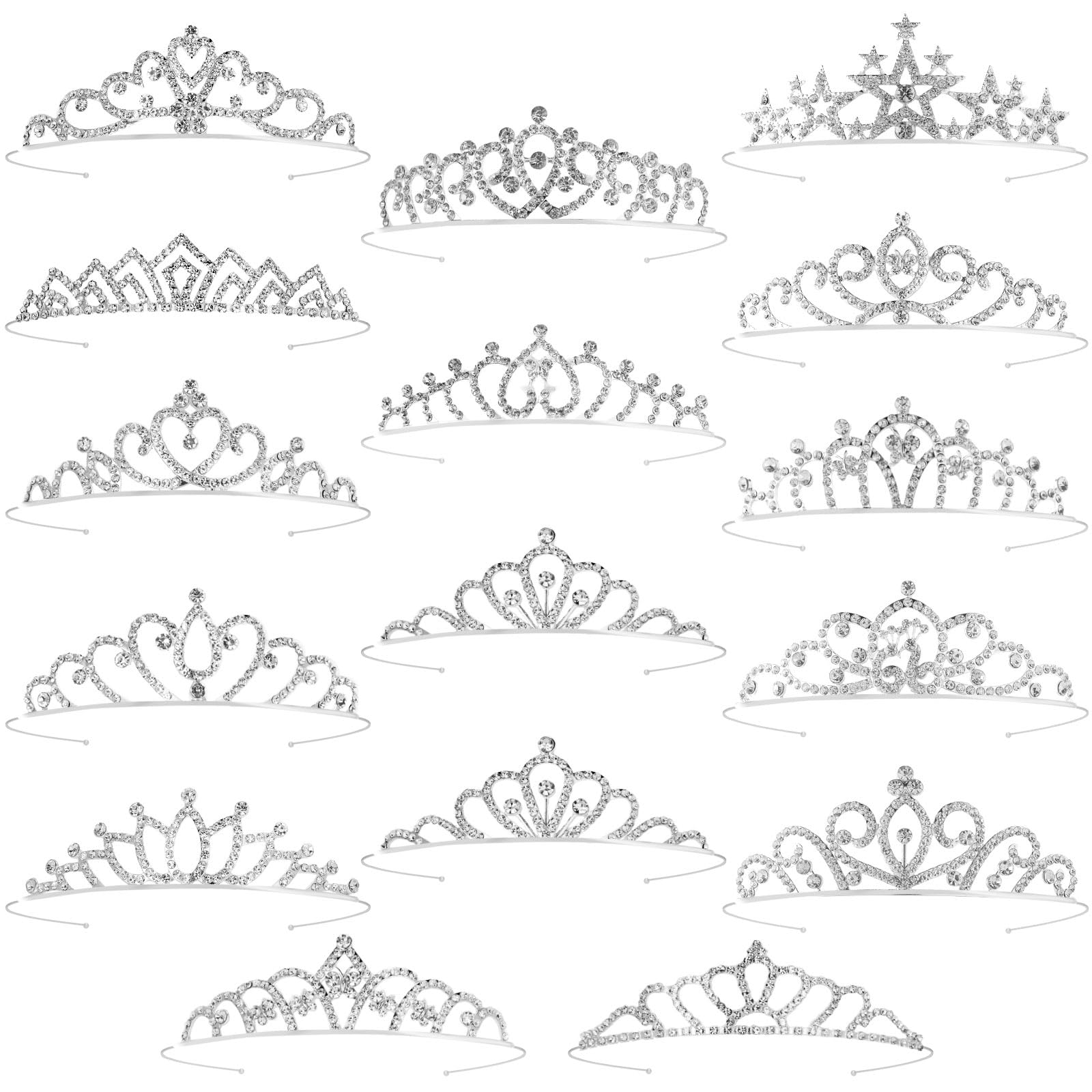 Tihebax 16 Pcs Tiaras Crowns Headbands for Women Girls Silver Princess Tiara Bulk Crown Tiaras
