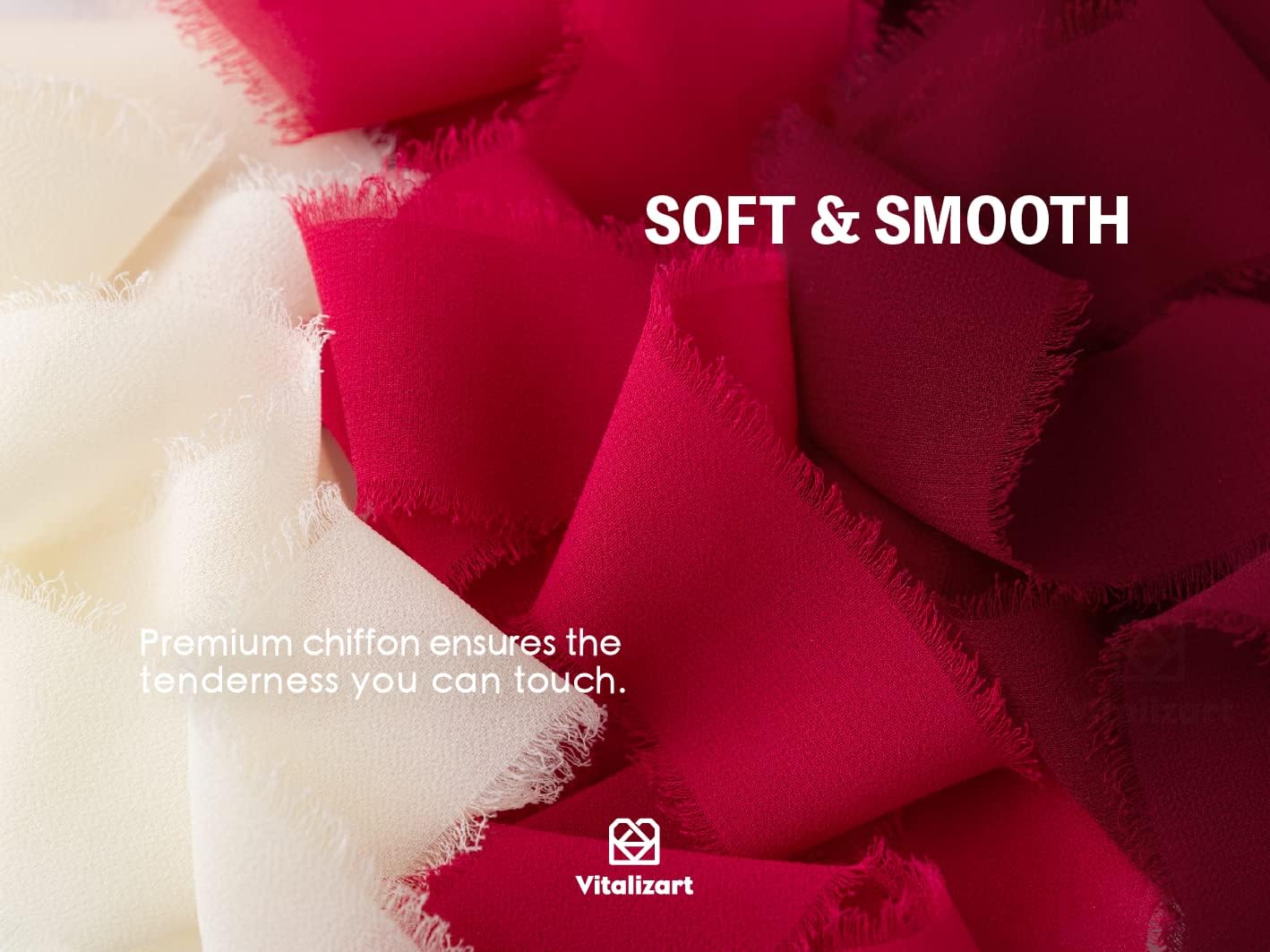 Vitalizart Red Handmade Chiffon Silk Ribbon Fringe 1.5" x 21 Yd Frayed Edges Ribbons for Wedding Invitations Bridal Bouquets Gifts Wrapping Crafts Holiday Party Decorations