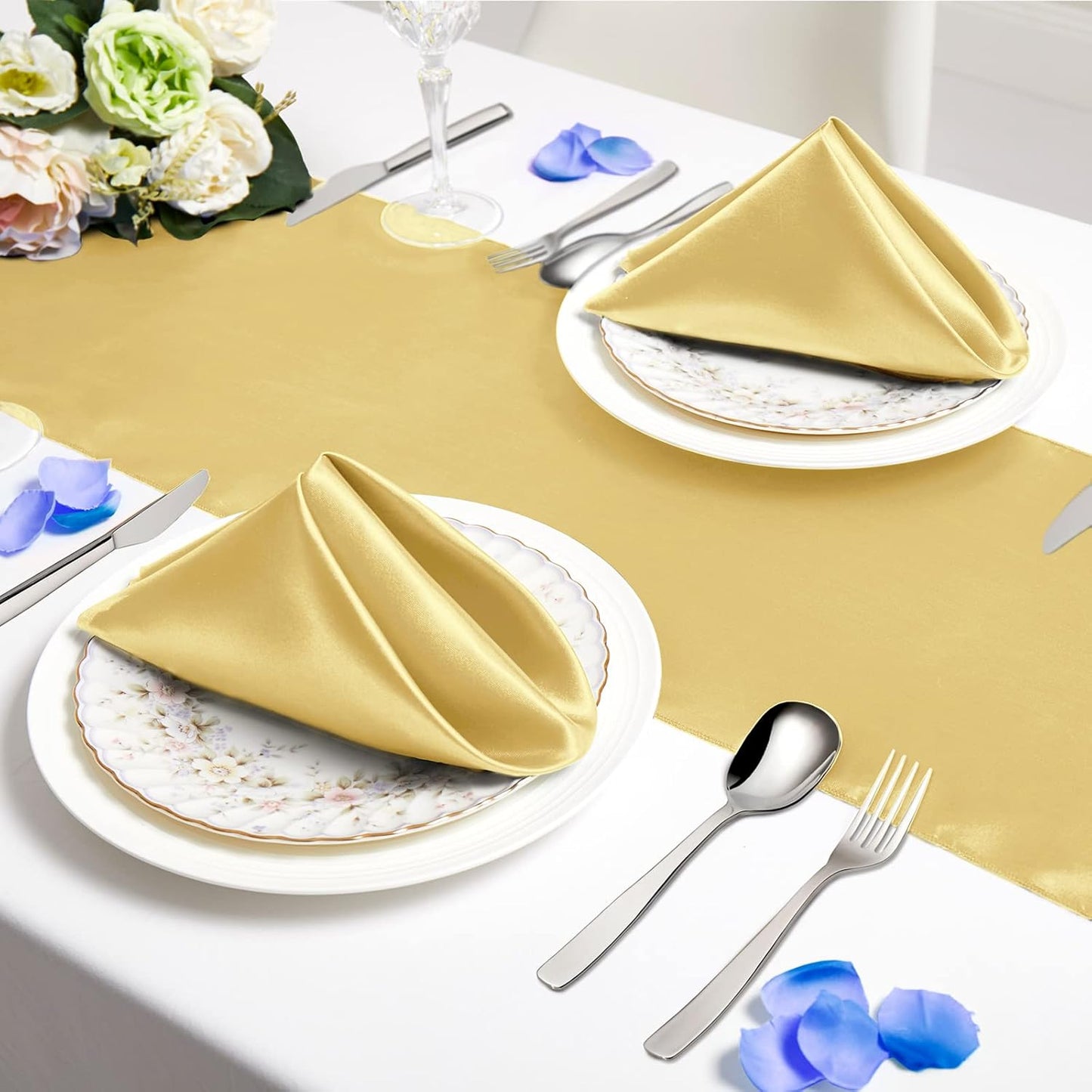 Horbaunal 16 Pack Gold Satin Napkins 20 x 20 Inch, Square Soft Table Dinner Napkins, Silky Cloth Napkins Table Decoration for Weddings Banquets Parties