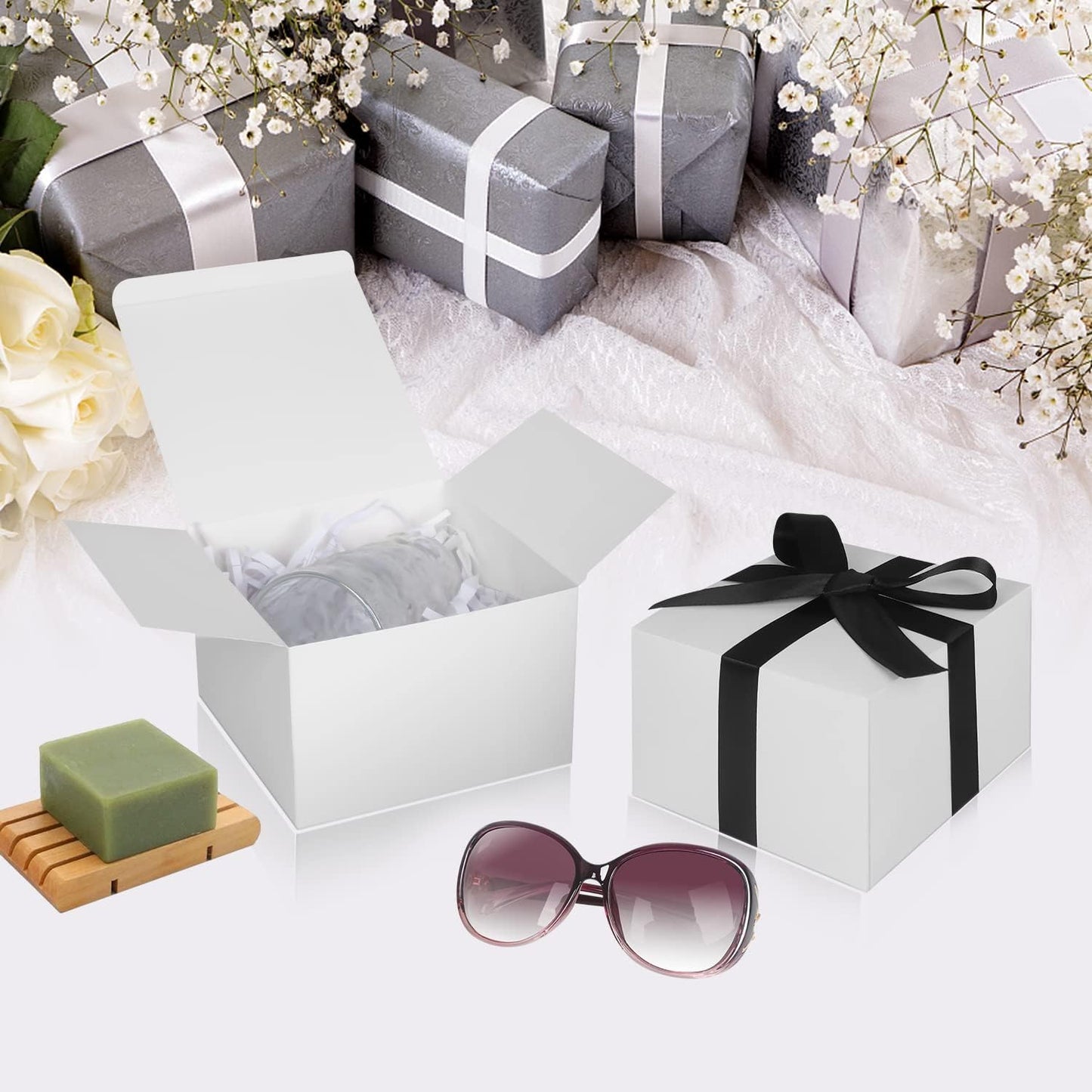 COTOPHER Small Gift Boxes 10 Pack 6x6x4 inches White Gift Boxes with Lids for Gifts, Crafting, Wedding Party Favor, Cupcake Box, Candy, Bridesmaids Proposal Box