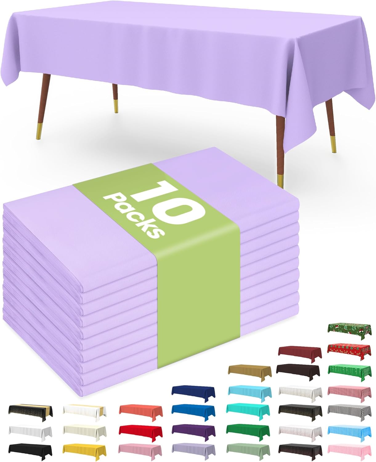 Pureegg Plastic Table Cloth Disposable 10 Pack, 54 x 108 Inch Table Cloths, Easter Party, Decorative Tablecloths, Rectangle, Light Purple, Pastel, Plastic Cover, Leakproof & Sturdy, Lilac, Lavender
