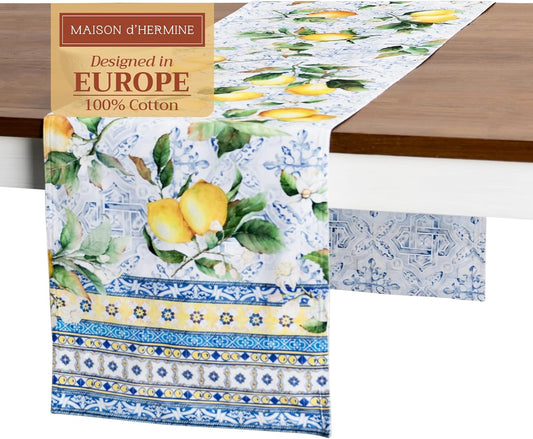 Maison d' Hermine Table Runner 100% Cotton Double Layer Table Runners 108 inches Long Decorative for Home Kitchen Dining Party Baby Shower Wedding Bridal Shower Spring Summer (Citrus, 14.50" x 108")