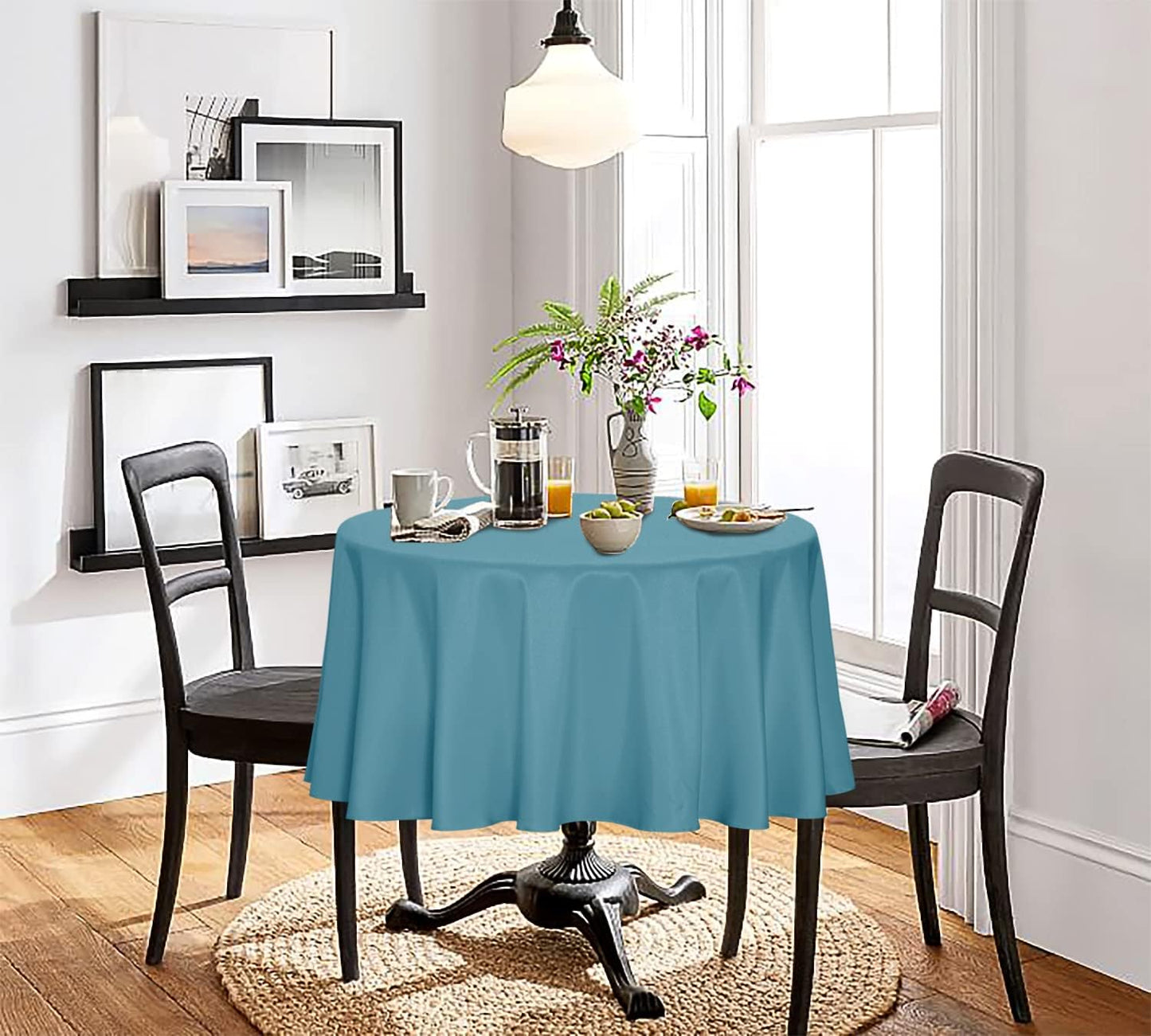 sancua Round Tablecloth - 90 Inch - Water Resistant Spill Proof Washable Polyester Table Cloth Decorative Fabric Table Cover for Dining Tables, Buffet Parties and Camping, Teal