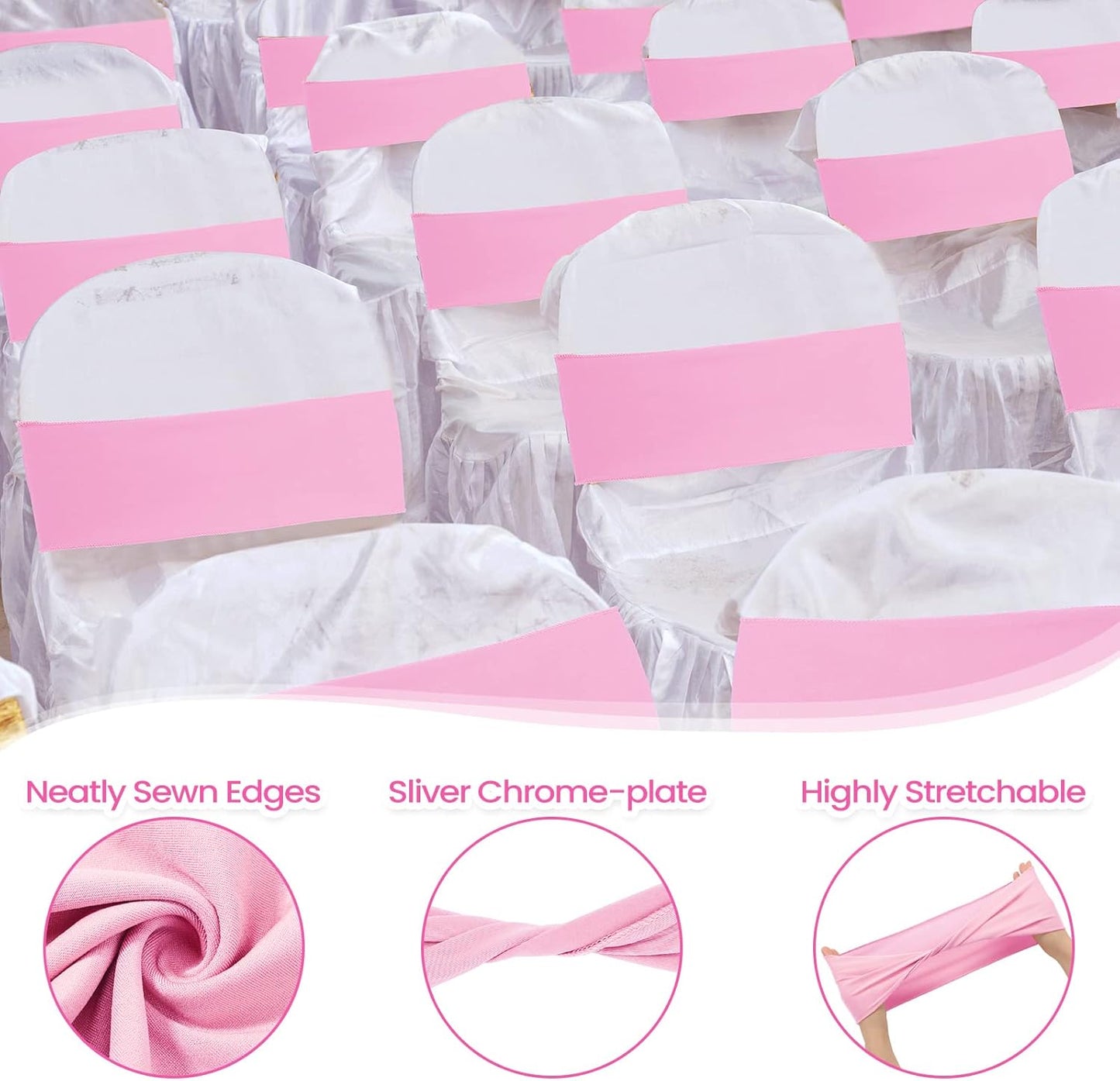 Kinlop 50 Pcs Spandex Chair Sashes Bows Chair BanB0C3V1RSWZds Slider Sashes for Covers Elastic Bands Ties Without Buckle Decorations for Wedding Party Events Ceremony Birthday(Pink)