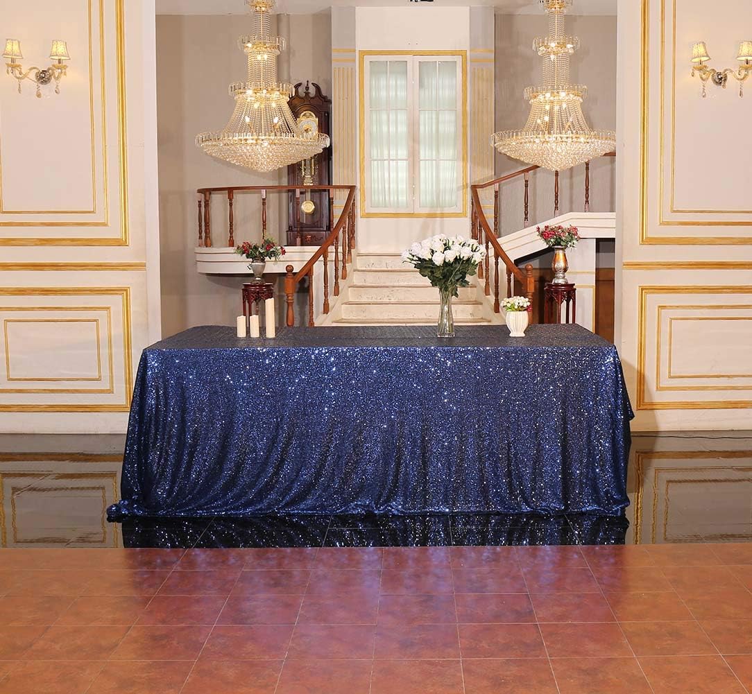 SquarePie Sequin Tablecloth Rectangular 60 x 102 Inch Navy Blue Sparkly Table Linen for Wedding Party