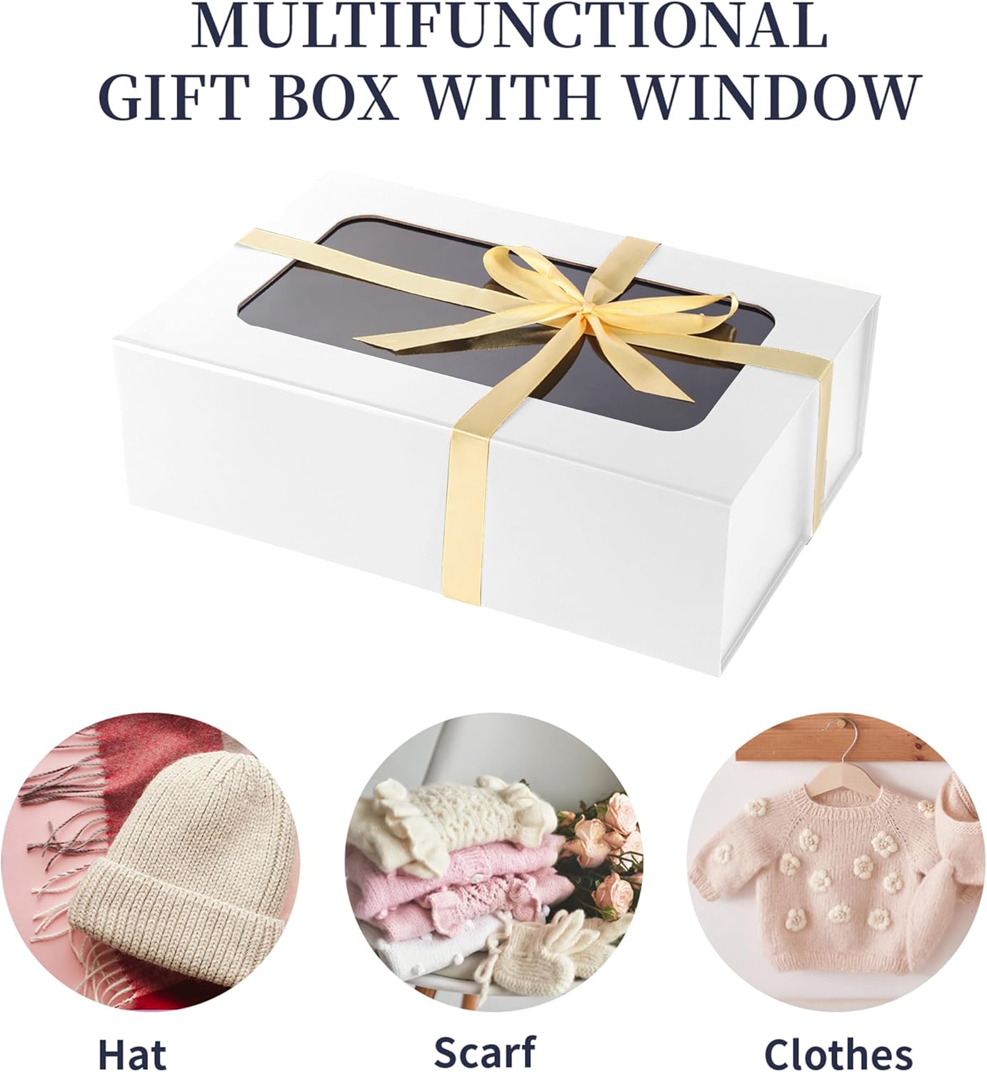 White Large Gift Box with Window, 13.5"x9"x4.3" Bridesmaid Box for Gifts Giving,Birthday Gift Boxe with Magnetic,Closure Lid Gift Boxs for Presents,Cute Box,Luxury for Gift Packaging,Gift Boxes for Wrapping Gifts