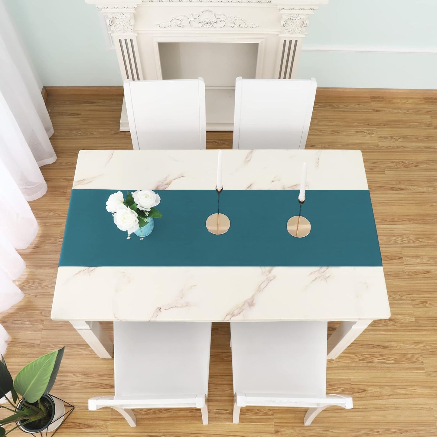 DUALIFE 2 Panels Teal Table Runner 72 Inch Long Soft Cloth Table Runner for Indoor/Outdoor Wedding Banquet Graduations Birthday Party Decoration