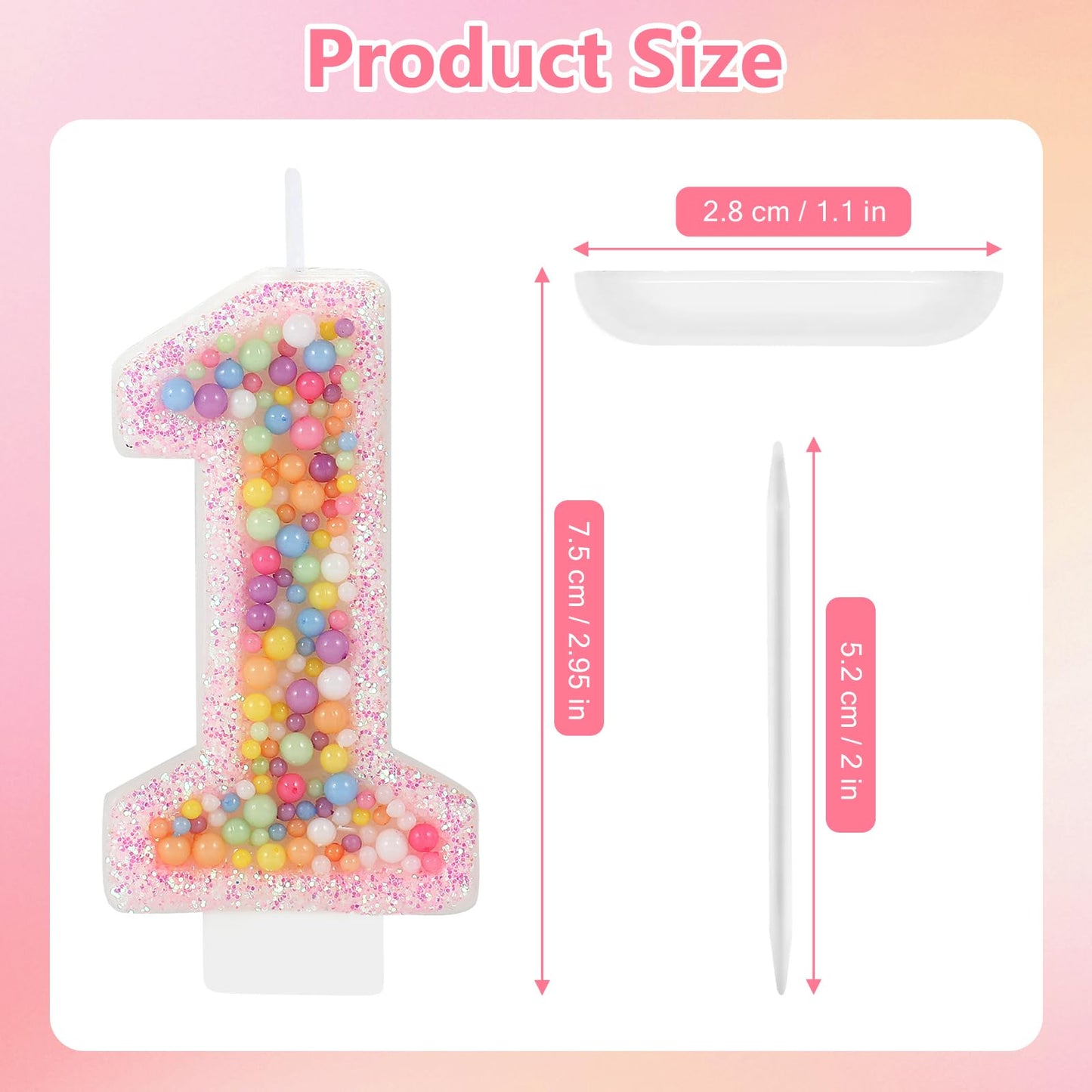 IDIJOLI Pastel Macaron 1st Birthday Candle Sweet Pink Number 1 Candle Cake Topper Cupcake