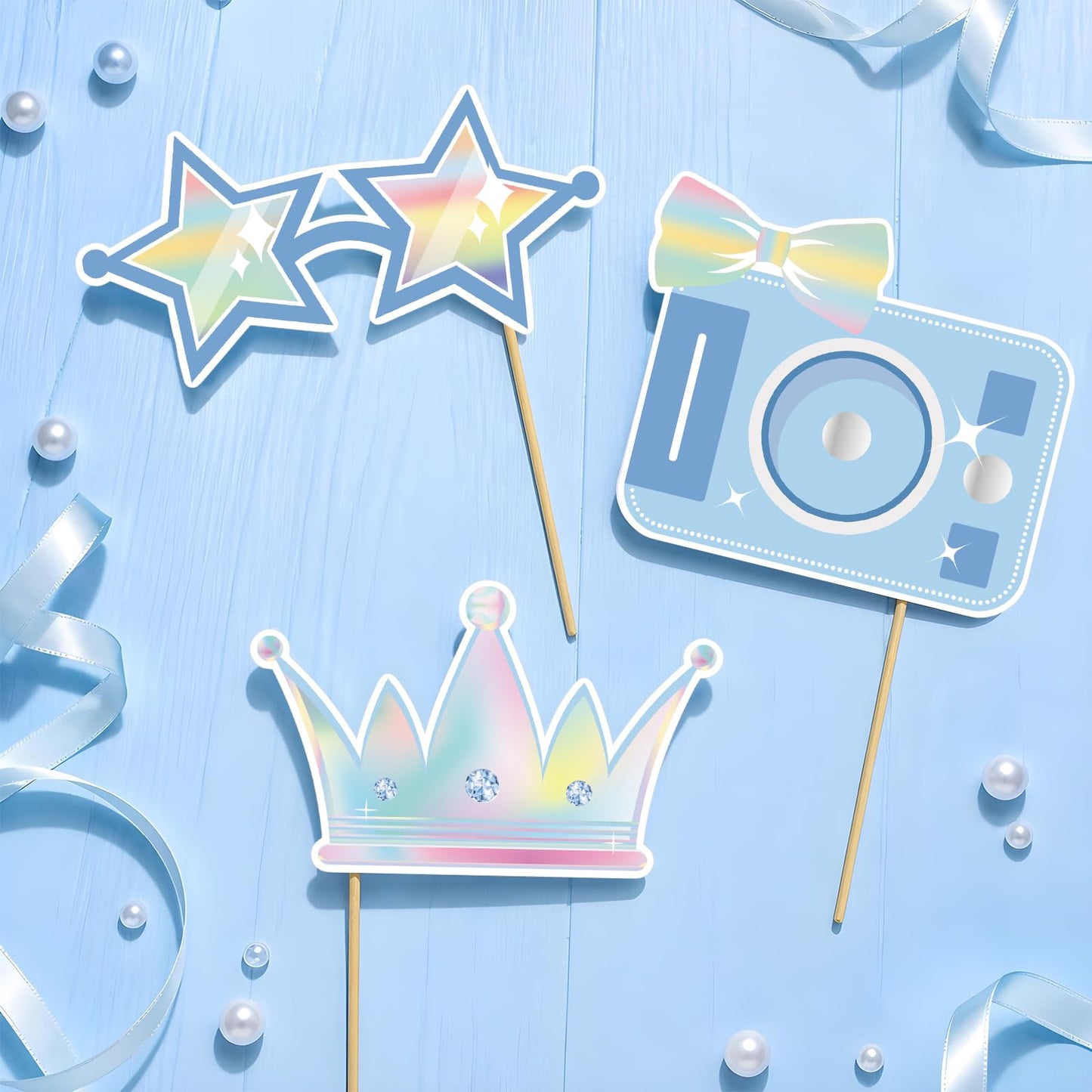 Blue Bow Party Decorations Photo Booth Props Signs,25pcs Bow Bluey Birthday Decorations Selfie
