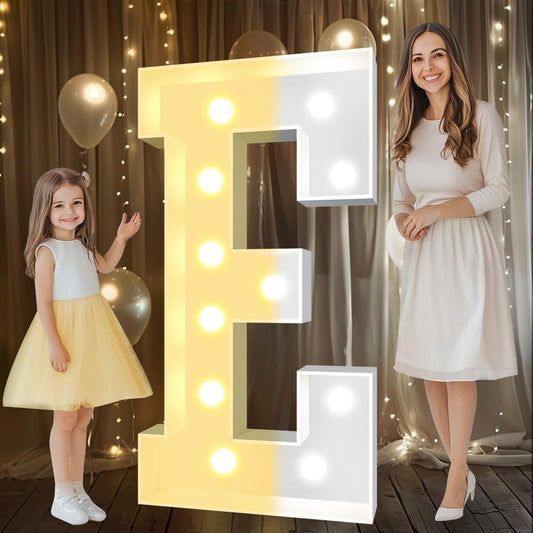 Pooqla 4 FT Marquee Light Up Letters, Cool White and Warm White Marquee Letter 4 Feet Tall, Giant LED Sign Big Mosaic Letter E for Balloons Birthday Party Anniversary Wedding Decorations