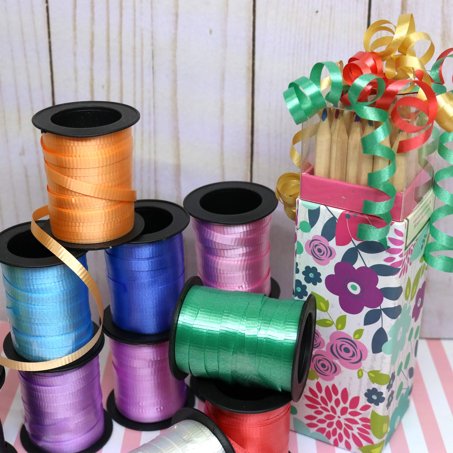 GIFTEXPRESS 12 Rolls Crimped Curling Ribbon Balloon Strings, Assorted Vivid Colors, 3/16" x 720 Ft