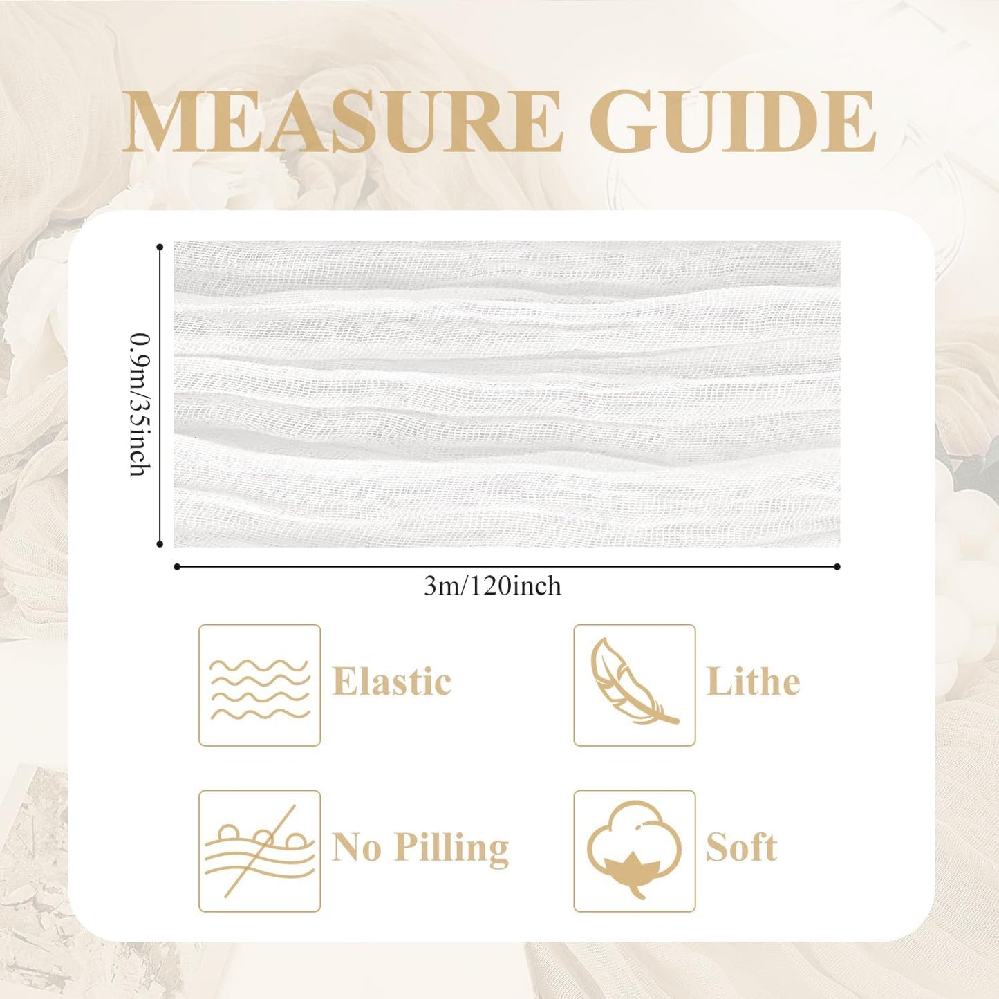 Asee'm 6pcs Cheesecloth Table Runner 120 Inches Long Ivory Boho Gauze Cheese Cloth Runner 10FT Rustic Sheer Table Runners for Christmas Wedding Party Baby Shower Spring Easter Decoration