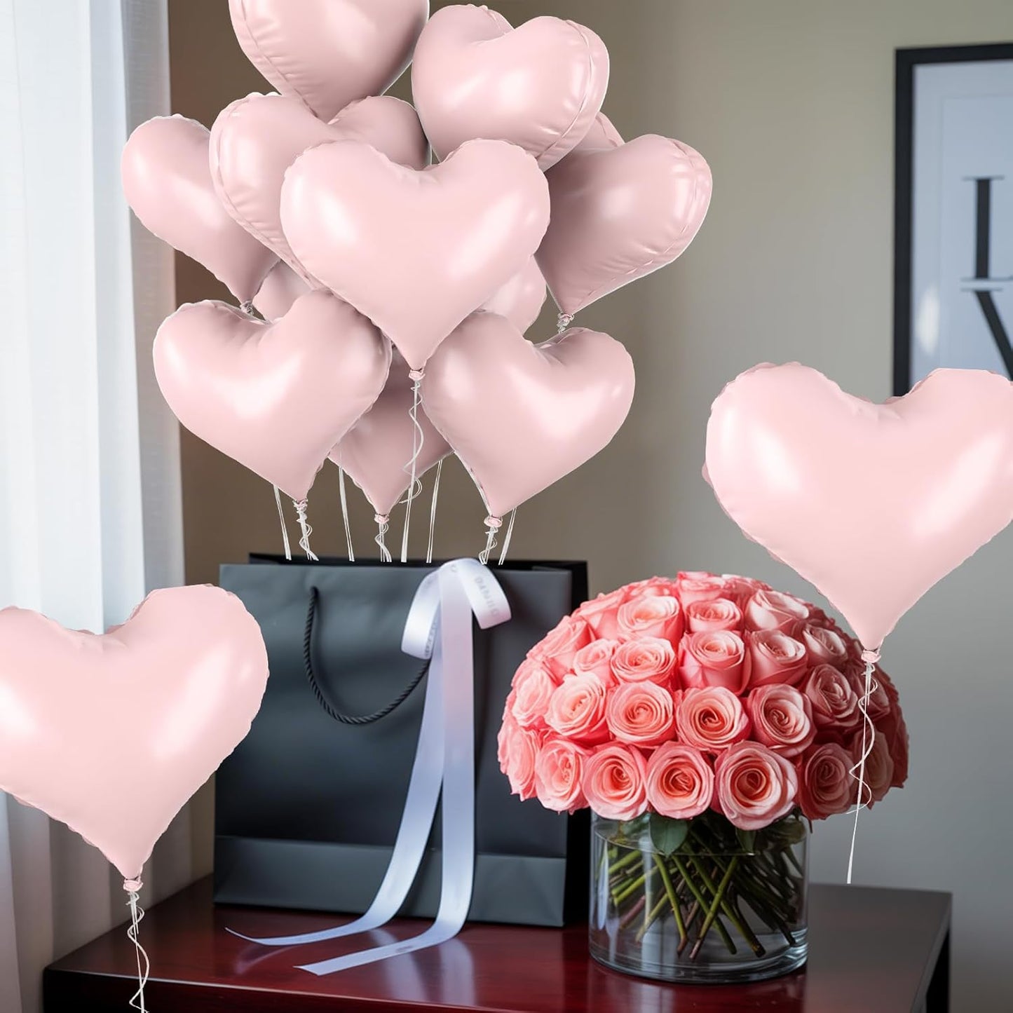 20 Inch Baby Pink Heart Balloons, 10 Pcs Light Pink Heart Foil Balloons, Pastel Helium Balloon for Girls Women Valentine Bridal Shower Anniversary Wedding Birthday Bachelorette Party Decorations