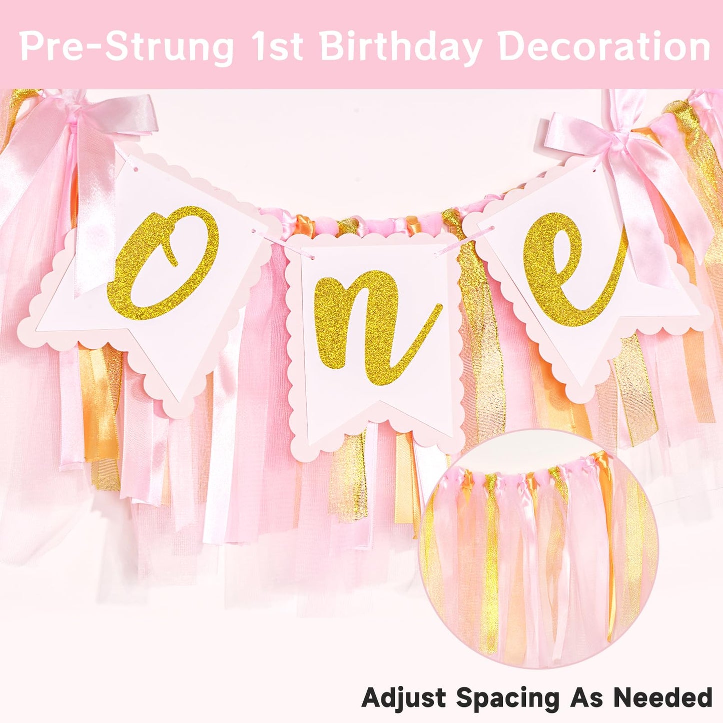 1st Highchair Banner Birthday Girl - NO DIY First Birthday Highchair Banner Pink One Year Old