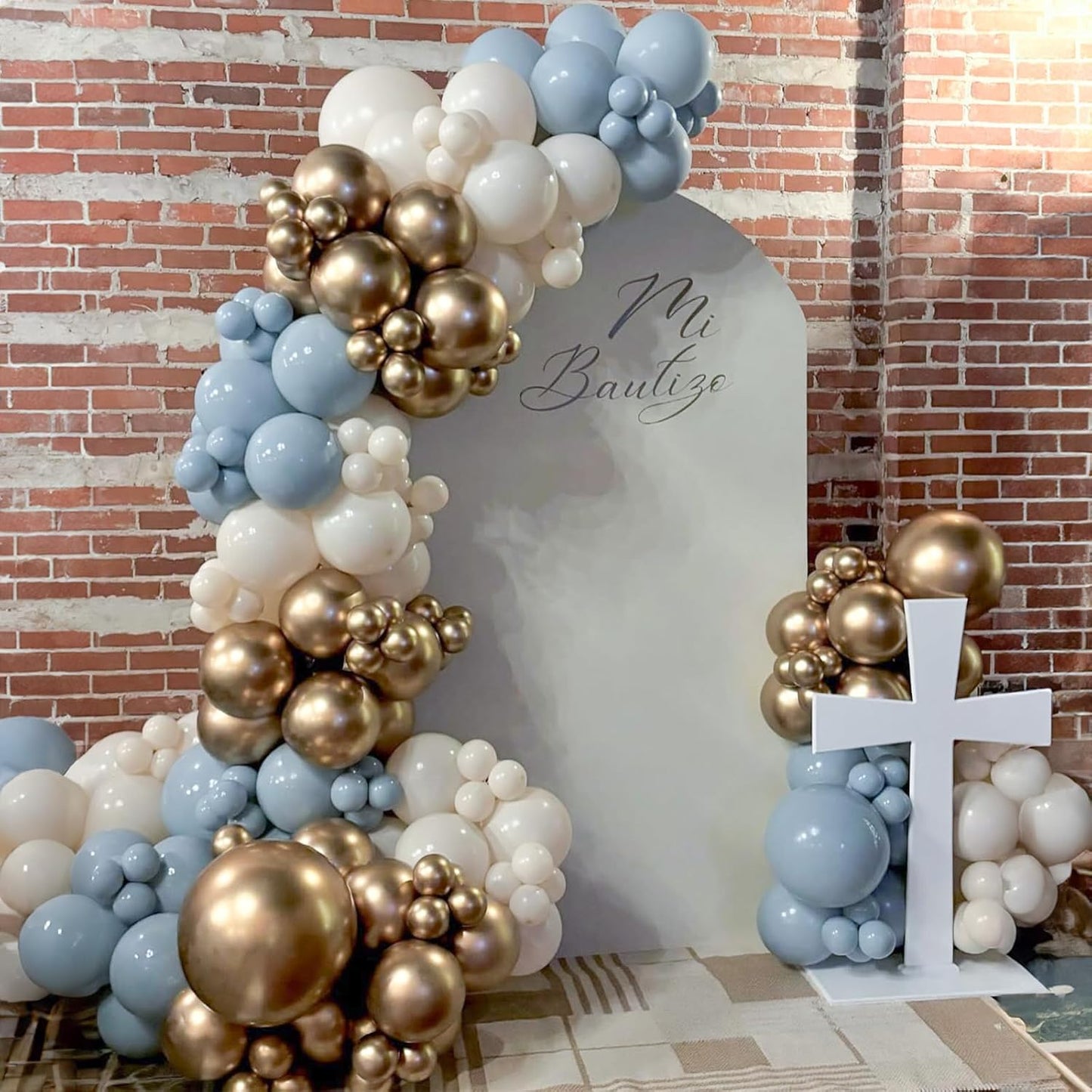 Dusty Blue Beige Balloons, 12 Inch Fog Blue Sand White Balloons with Cream Ivory Metallic Gold Balloon for Baby Shower Boho Bridal Shower Birthday Wedding Engagement Party Decorations Supplies