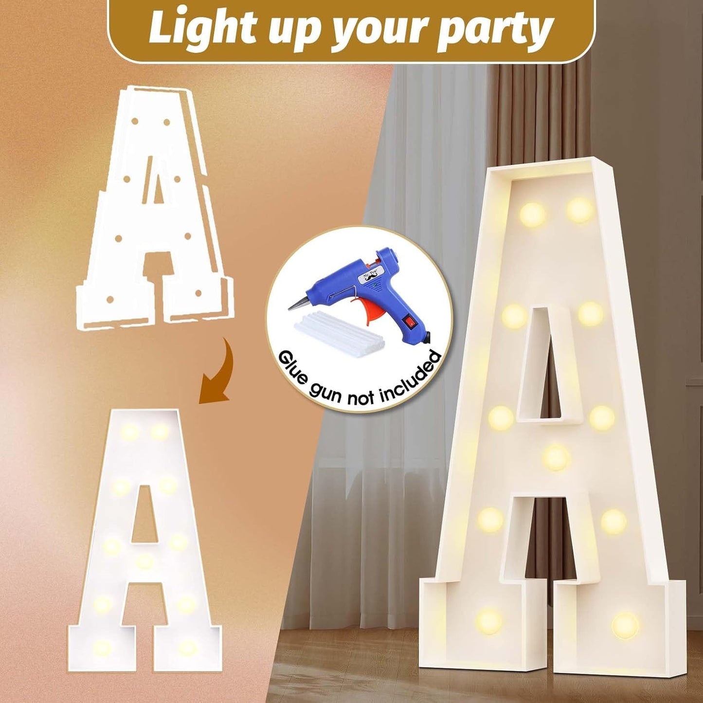 Ledido Marquee Letters 4FT Light Up Letter Marquee Lights Sign, 4 Feet Tall Large Light Up Signs Alphabet Letters Party Lights Decoration for Birthday Graduation Baby Shower Wedding Letter A