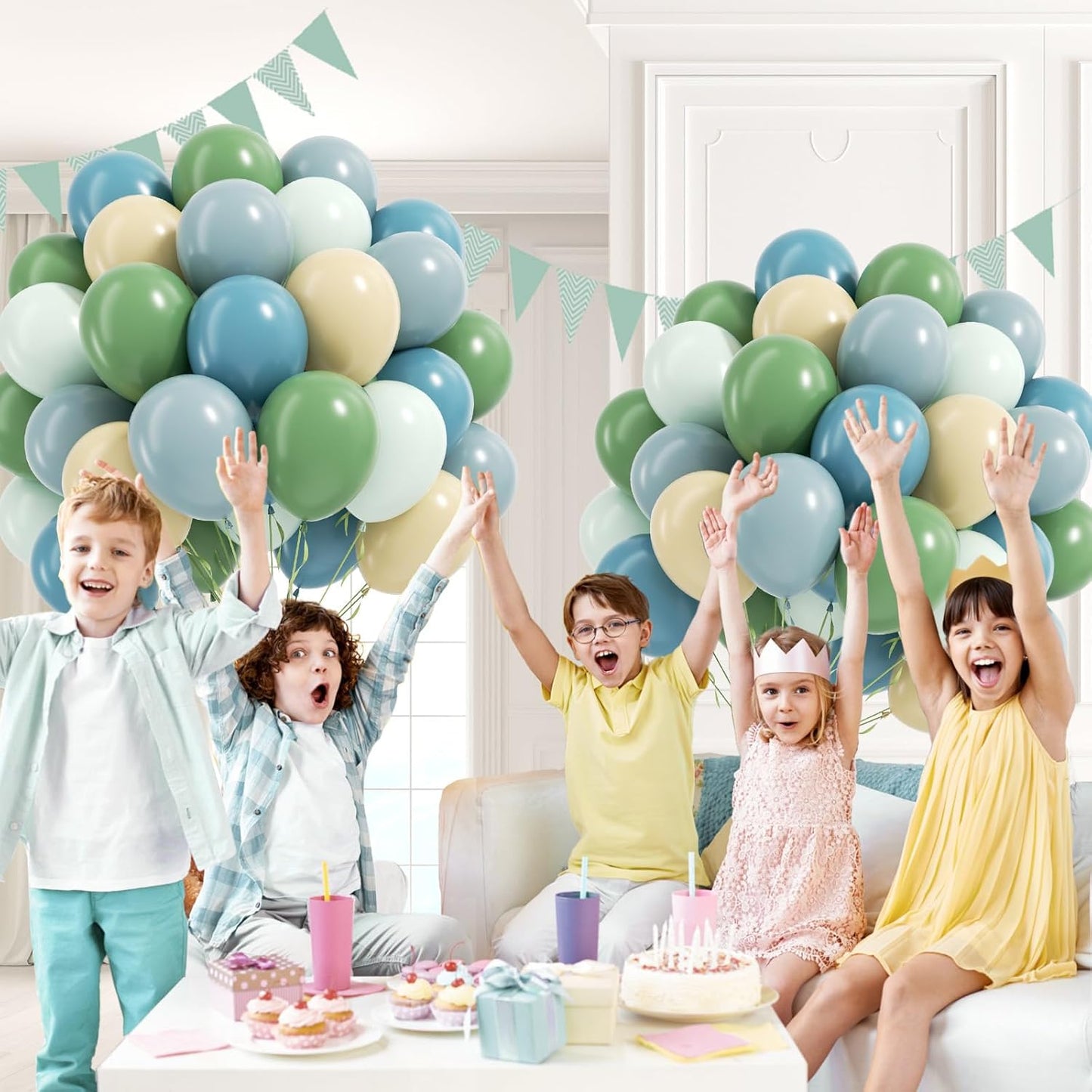 60pcs Blue and Green Balloons - Sage, Dusty Blue, Pastel Green, Nude for Bridal, Woodland, Birthday, Baby Shower Decorations