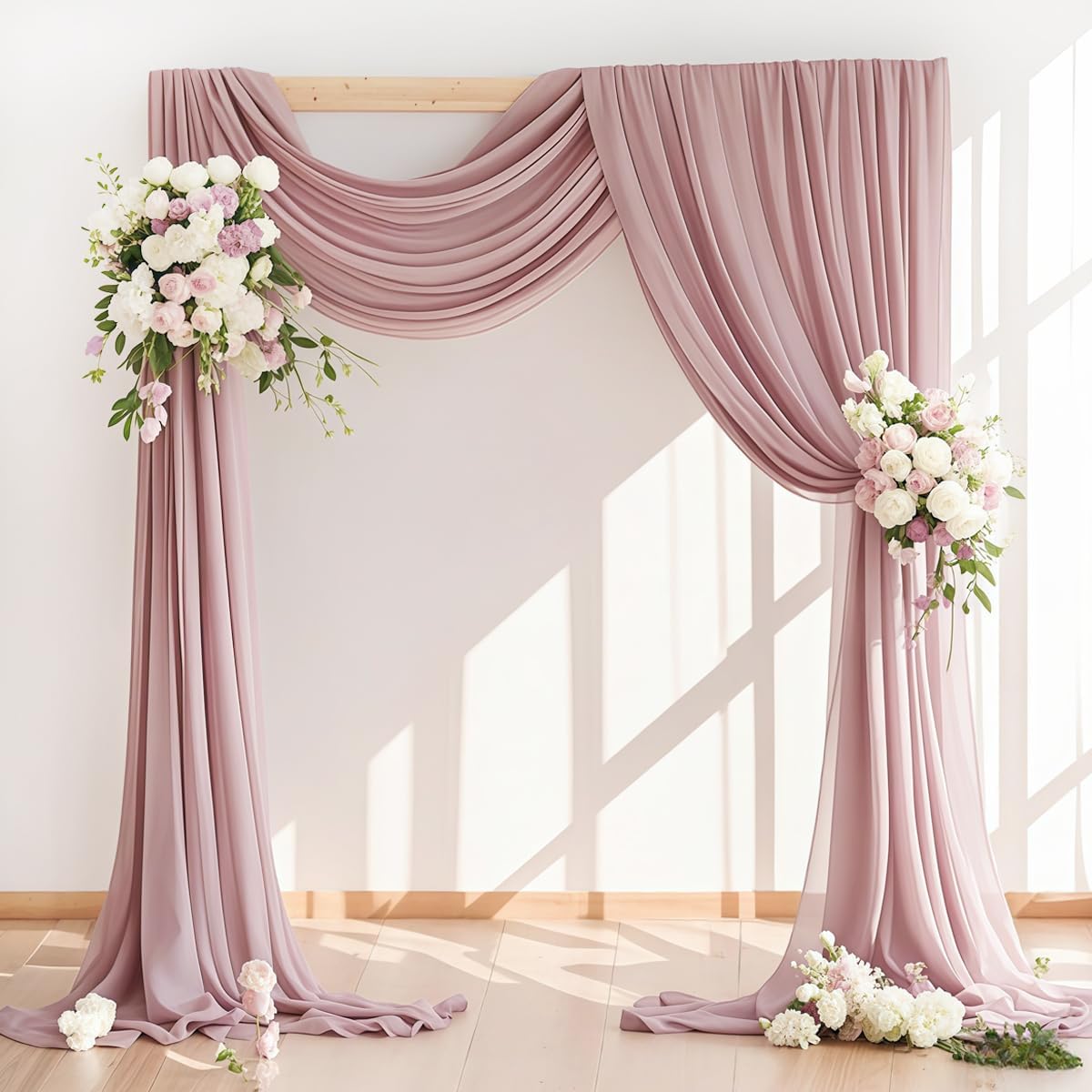 Wedding Arch Draping Fabric 2 Panels 30'' x 18FT Dusty Rose Sheer Chiffon Arch Drapery for Photo Booth Bridal Shower Baby Shower Church Decor Newborn Photography Christening Outdoor Party