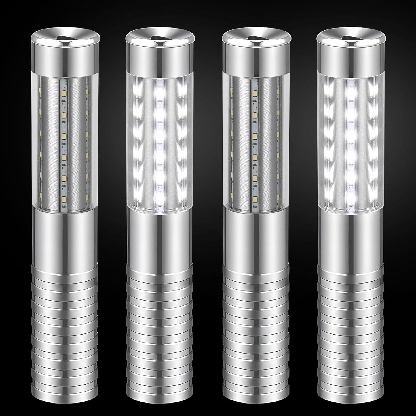 4 Pieces LED Strobe Baton Light Rechargeable Bottle Service Sparklers Stick Reusable Champagne Bottle Handheld LED for Club Stage Nightclub Party Concert Event Bar Outdoor - Silver
