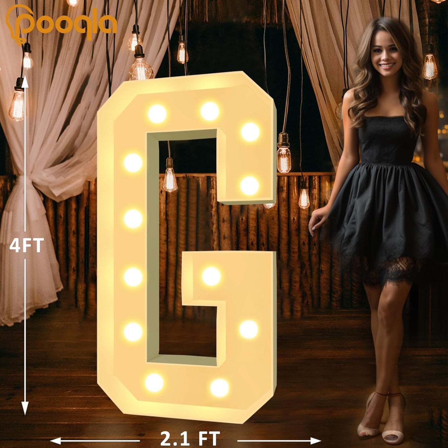 Pooqla 4 FT Marquee Light Up Letters, Cool White and Warm White Marquee Letter 4 Feet Tall, Giant LED Sign Big Mosaic Letter G for Balloons Birthday Party Anniversary Wedding Decorations