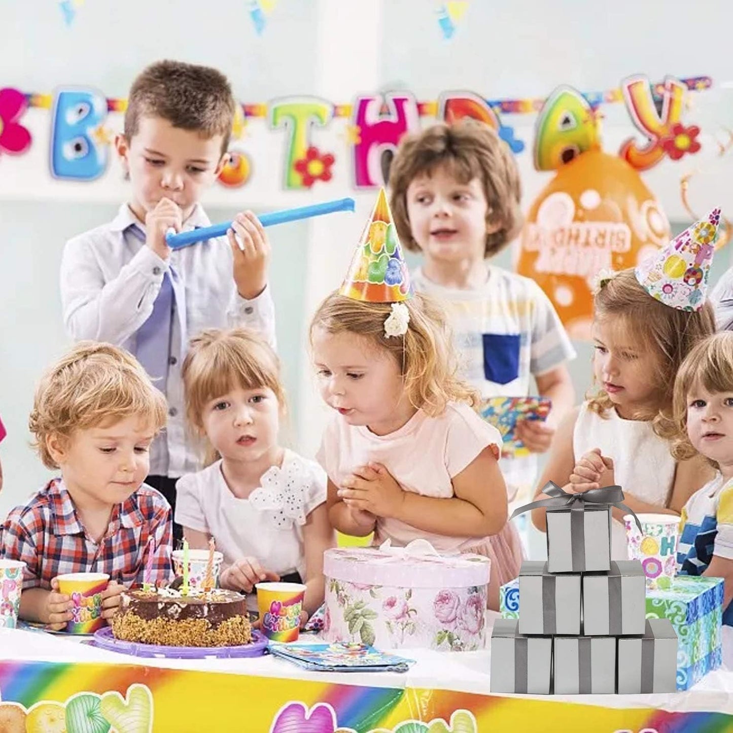 COTOPHER 60pcs Small Gift Boxes, Favor Boxes 2x2x2 inches Paper Gift Boxes with Ribbons Candy Box for Wedding Favors Baby Shower Bridal Shower Birthday Party (60 Metallic Silver)