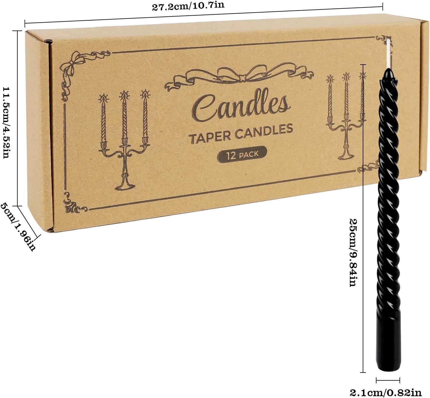 12-Pack 10' Tall Black Spiral Taper Candle Set - Dripless, Smokeless for Halloween&Christmas, Unscented Candlesticks, Dripelss Tapered Candles for Table Rituals,Memorial Prayer Wiccan Rituals.