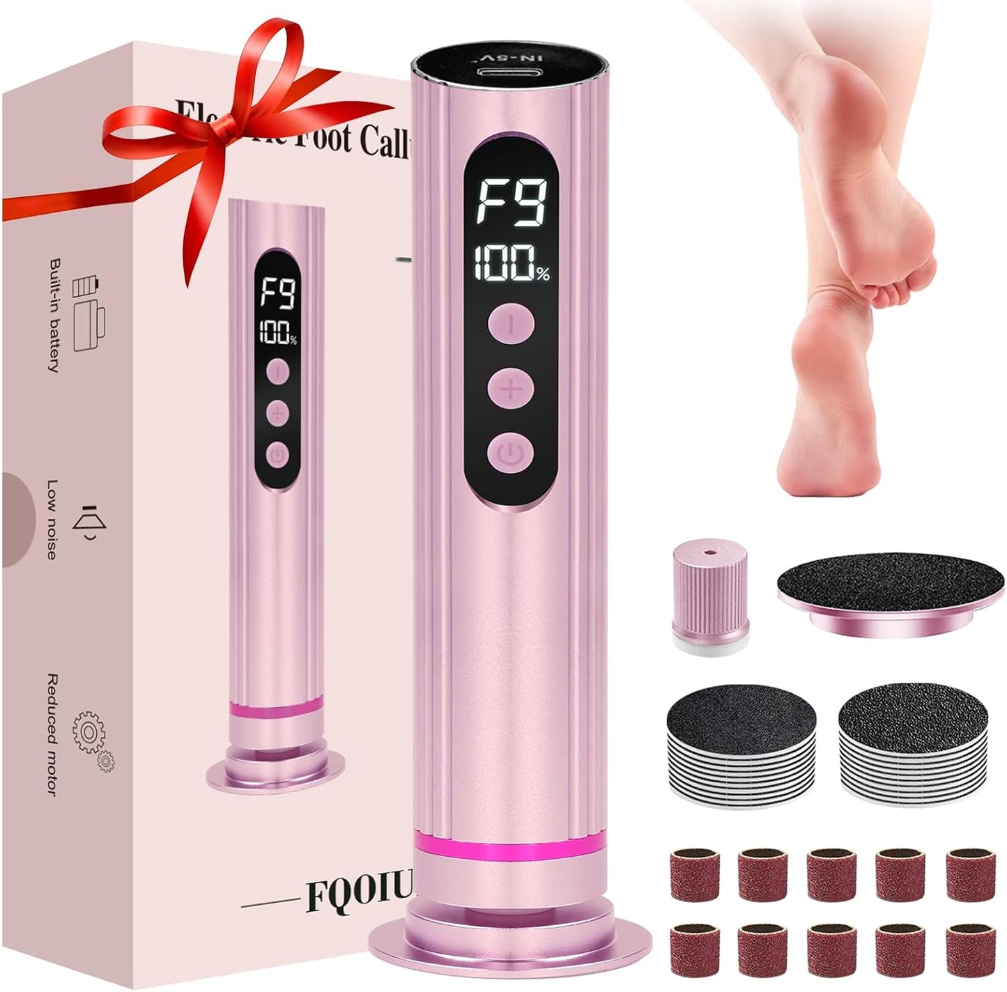 Electric Foot Callus Remover - 2 in 1 Electric Foot File,Adjustable Speed Foot File with Sandpaper Discs & Grinding Heads, 9 Speeds Callus Remover for Feet, Pedicure Tools for Valentine's Day Gift
