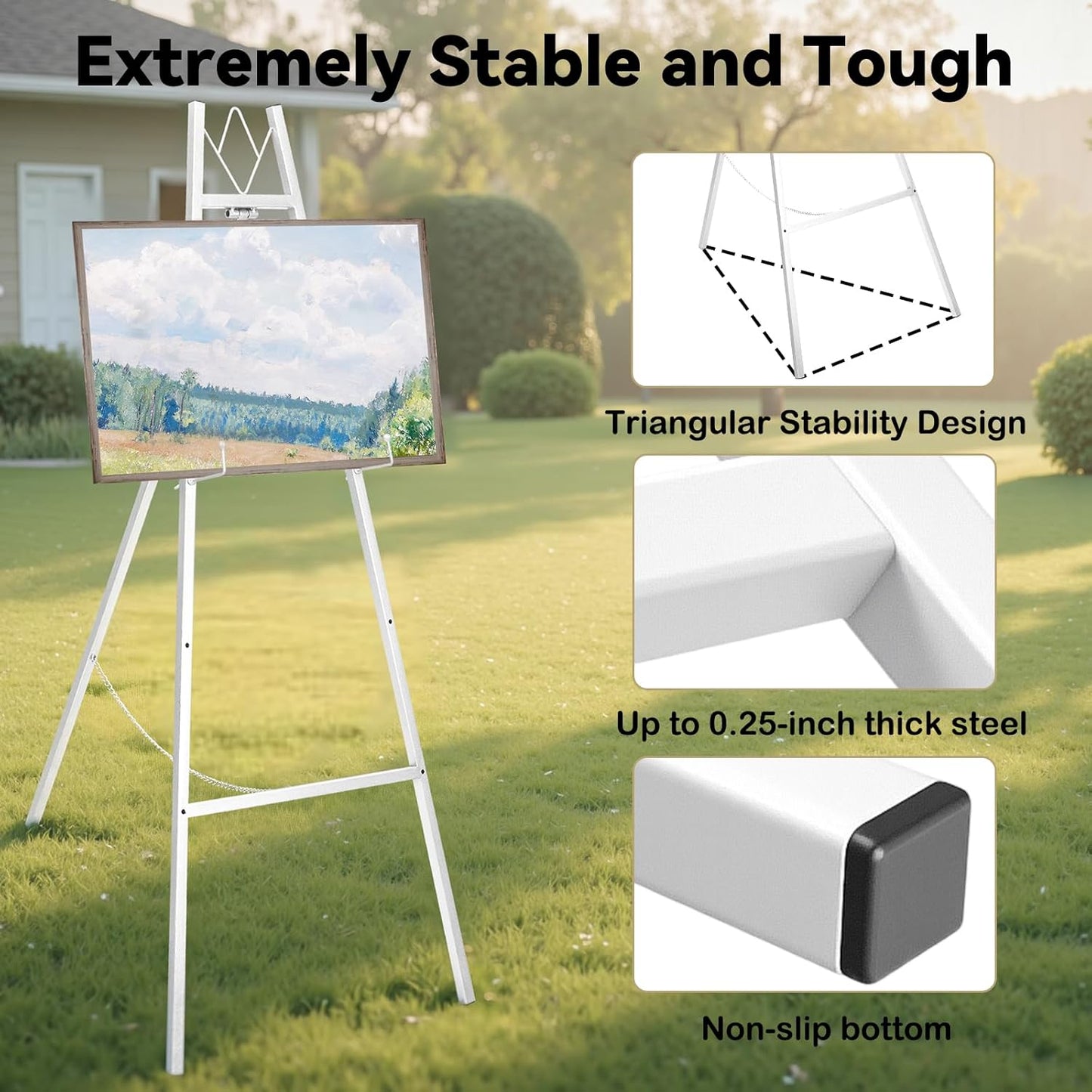 GRENTY 46.7" Easel Stand for Wedding Signs ??No Assembly Needed, Heavy Duty Metal Display Stand for Art, Welcome Signs, Posters, Pictures, Paintings, and Floor Décor