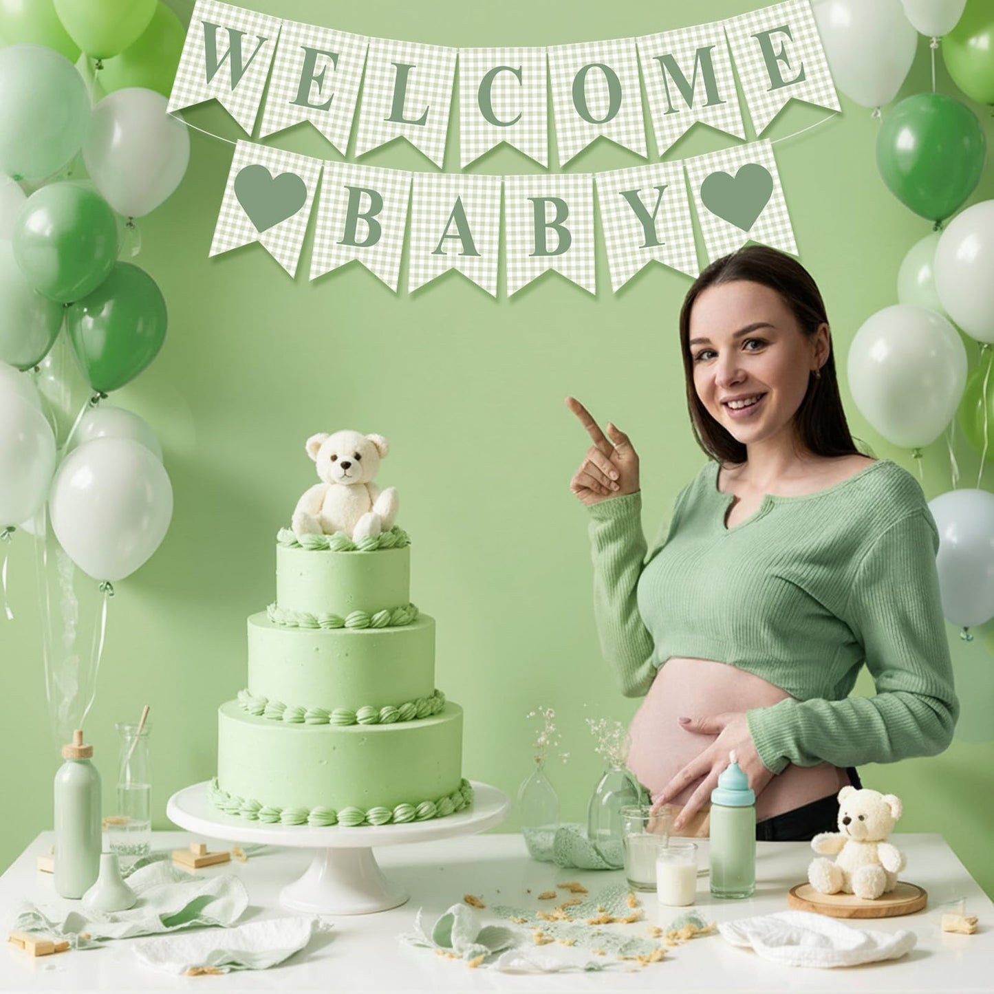 Hahafelt Welcome Baby Banner for Baby Shower Decorations, Green