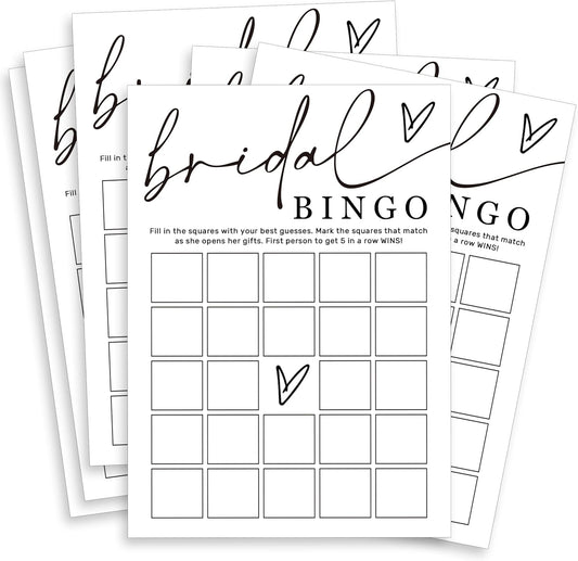 Fun Bridal Shower Bingo Games Set with Blank Squares to Wedding Guest Book idea Bride’s Gifts, Fun Wedding Shower Games Activity for 25 Guests Minimalist White Newlywed Party Supplies - A14