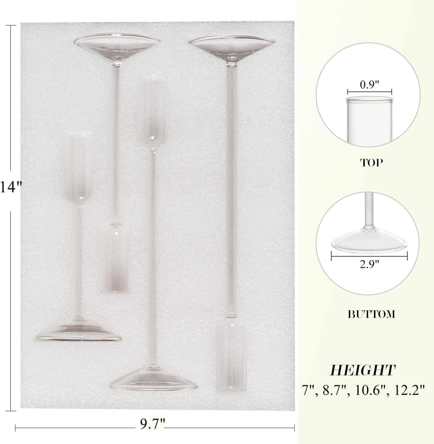 Candle Holder, Glass Taper Candle Tall Candlestick Holder, 4 Different Heights, for Table Centerpiece, Wedding, Party, Clear, 4pcs