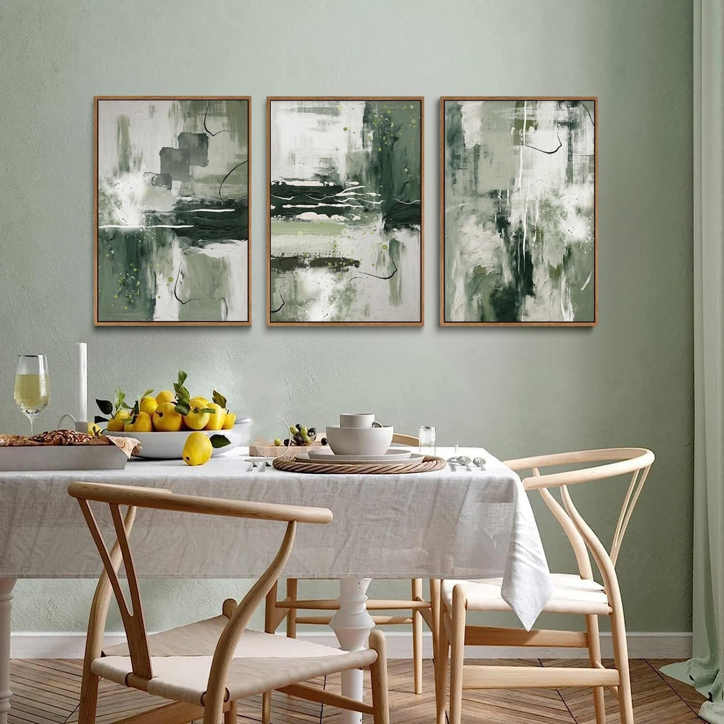 myusuar 3 Piece Large Modern Abstract Canvas Framed Wall Art For Living Room, Sage Green Minimalist Wall Art Decor Posters Prints For Bedroom Office, 12x16in