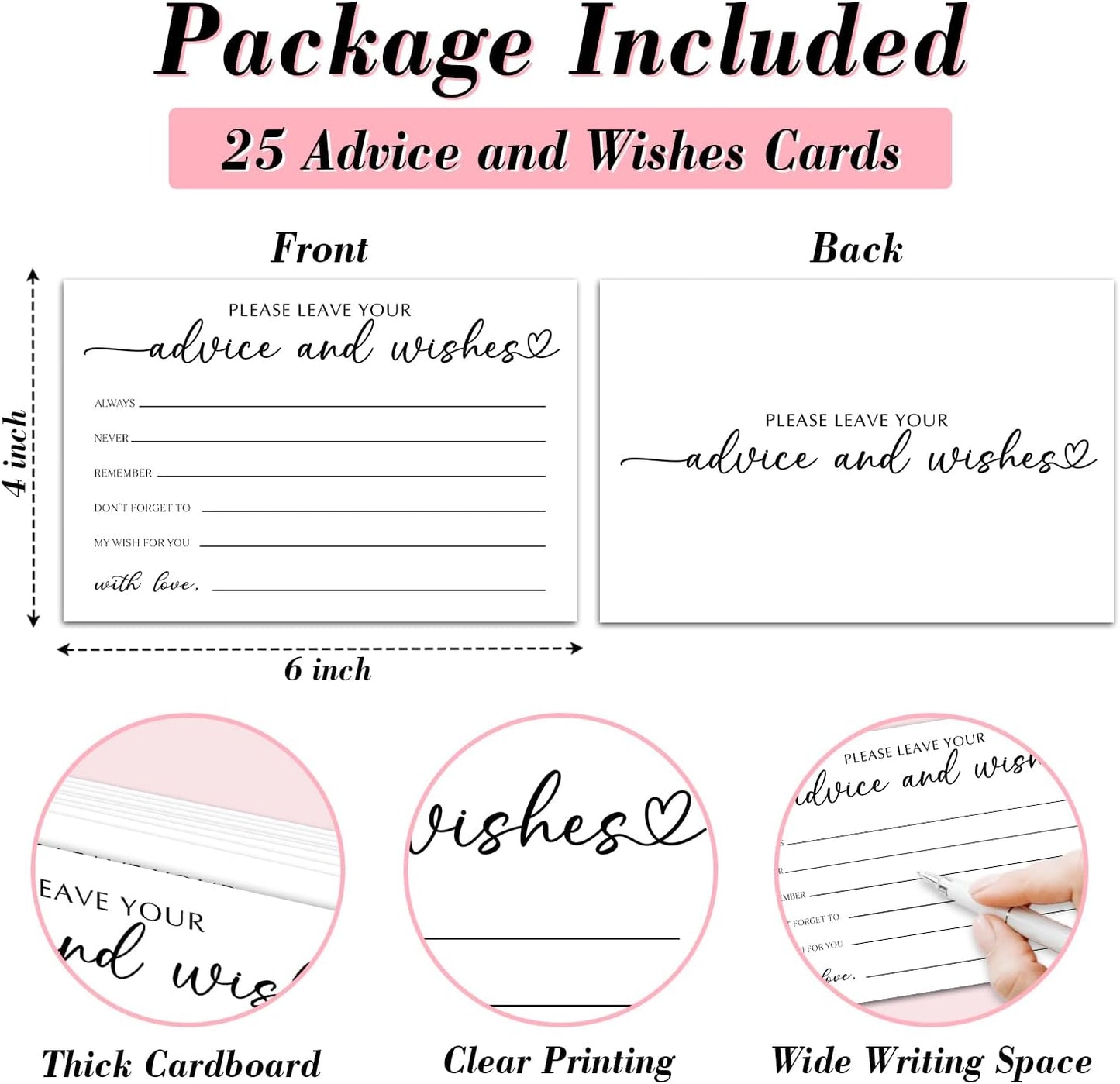 25 Advice and Wishes Cards, Minimalism Fill-In Advice Cards for Bridal Shower Wedding Birthday Party Baby Shower Graduation Party, Well Wishes Card for Mr & Mrs Adults, Party Supplies -02