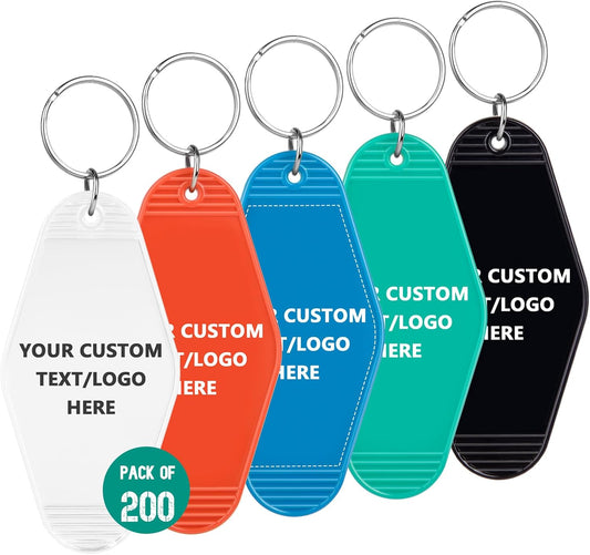 Custom Vintage Hotel Motel Keychains 200 Pack, Personalized Logo, Text Bulk - Perfect for Tradeshows, Campaign Gifts - Customizable Key Tags