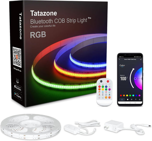 32.8ft Bluetooth RGB COB Led Strip Lights with Remote, Dimmable Smart App Led COB Light Strip, Color Changing Music Sync, Indoor RGB Led Lights for Bedroom, Home Decor, Party