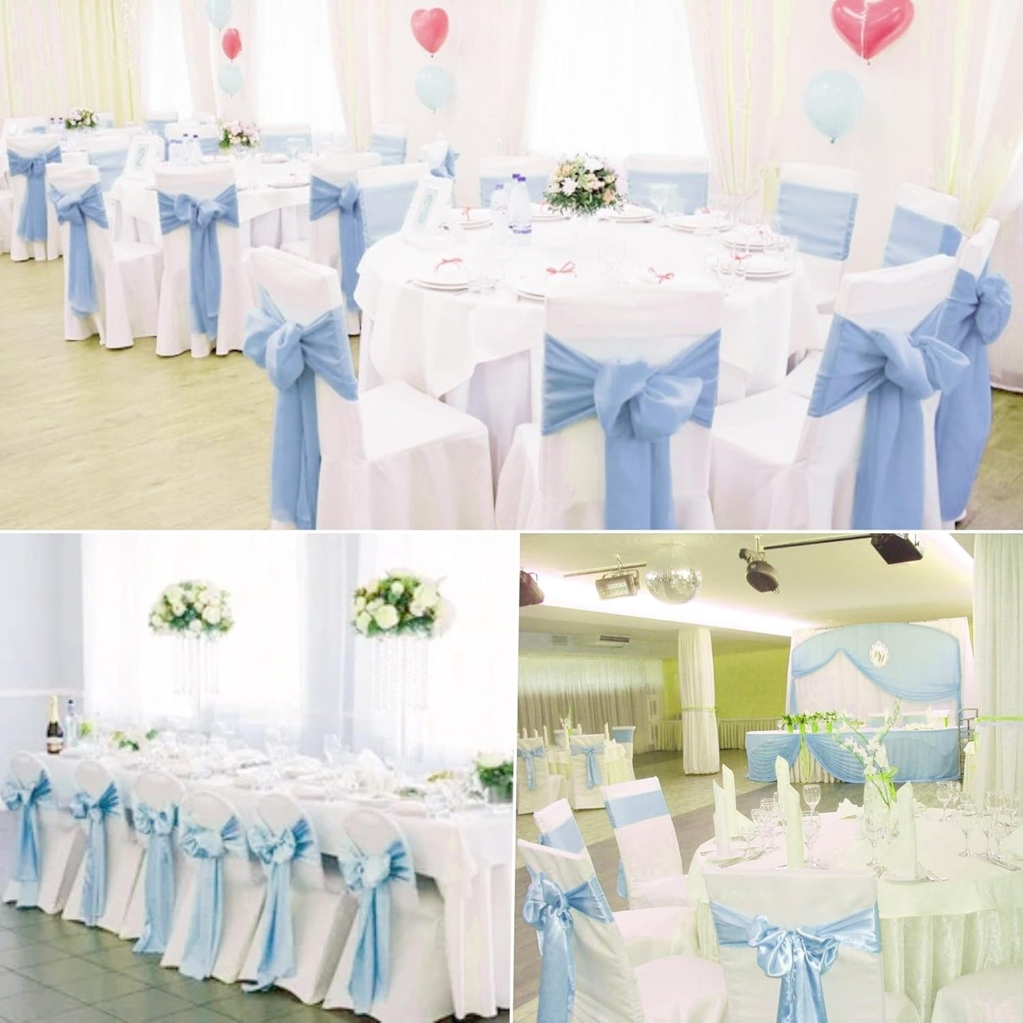 50 PCS Satin Chair Sashes Decorative Bow Chair Sashes Ties Back Ribbon Bows Seat Cover Band for Wedding Birthday Party Ceremony Reception Hotel Events Banquet Home Kitchen Decor(7x108inch,Baby Blue)