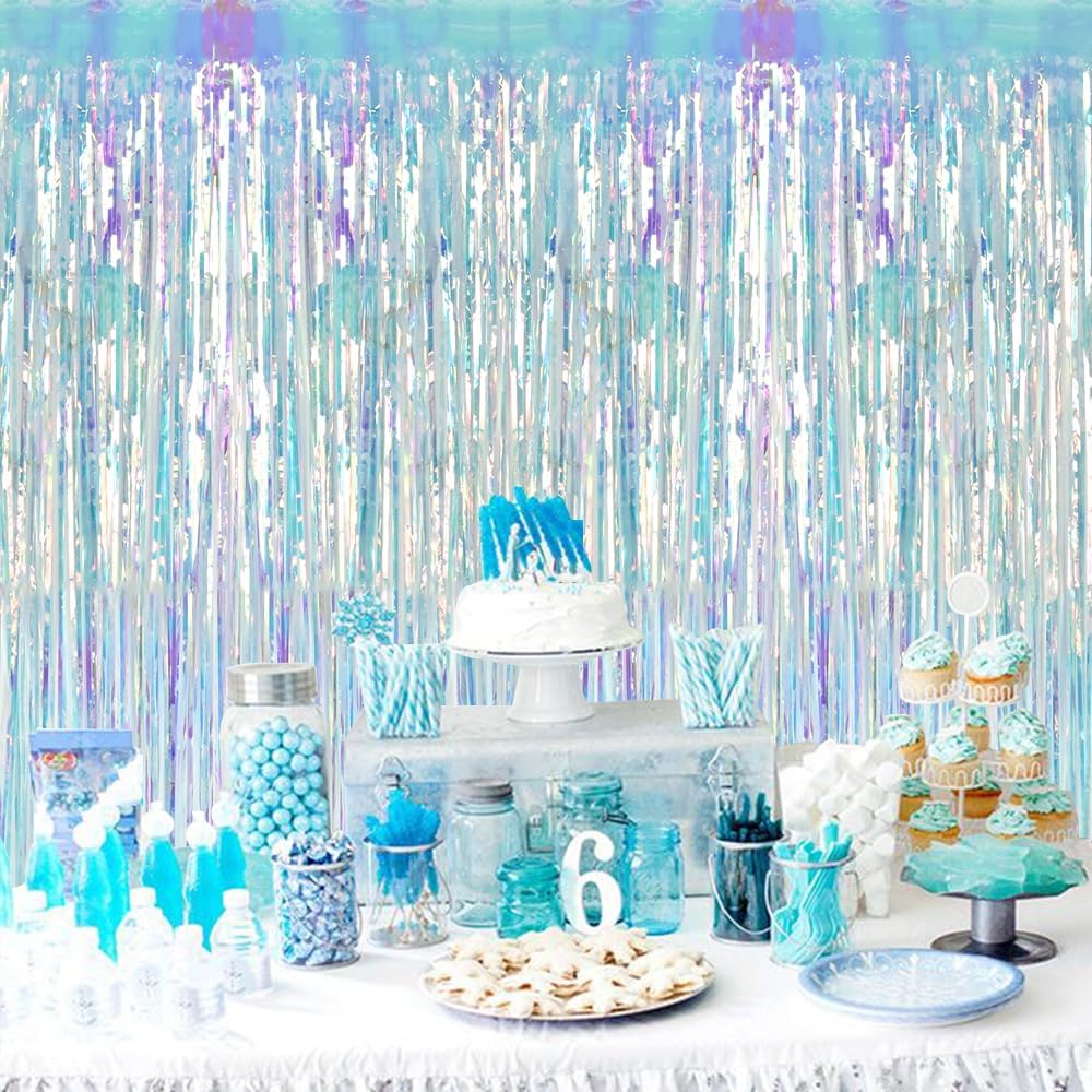 BEISHIDA 2 Pcs Door Streamers Curtain Iridescent Streamers Baby Shower Party Streamers Backdrop Party Decorations Wall Background Photo Booth Props(3.28 ft x 6.56 ft)