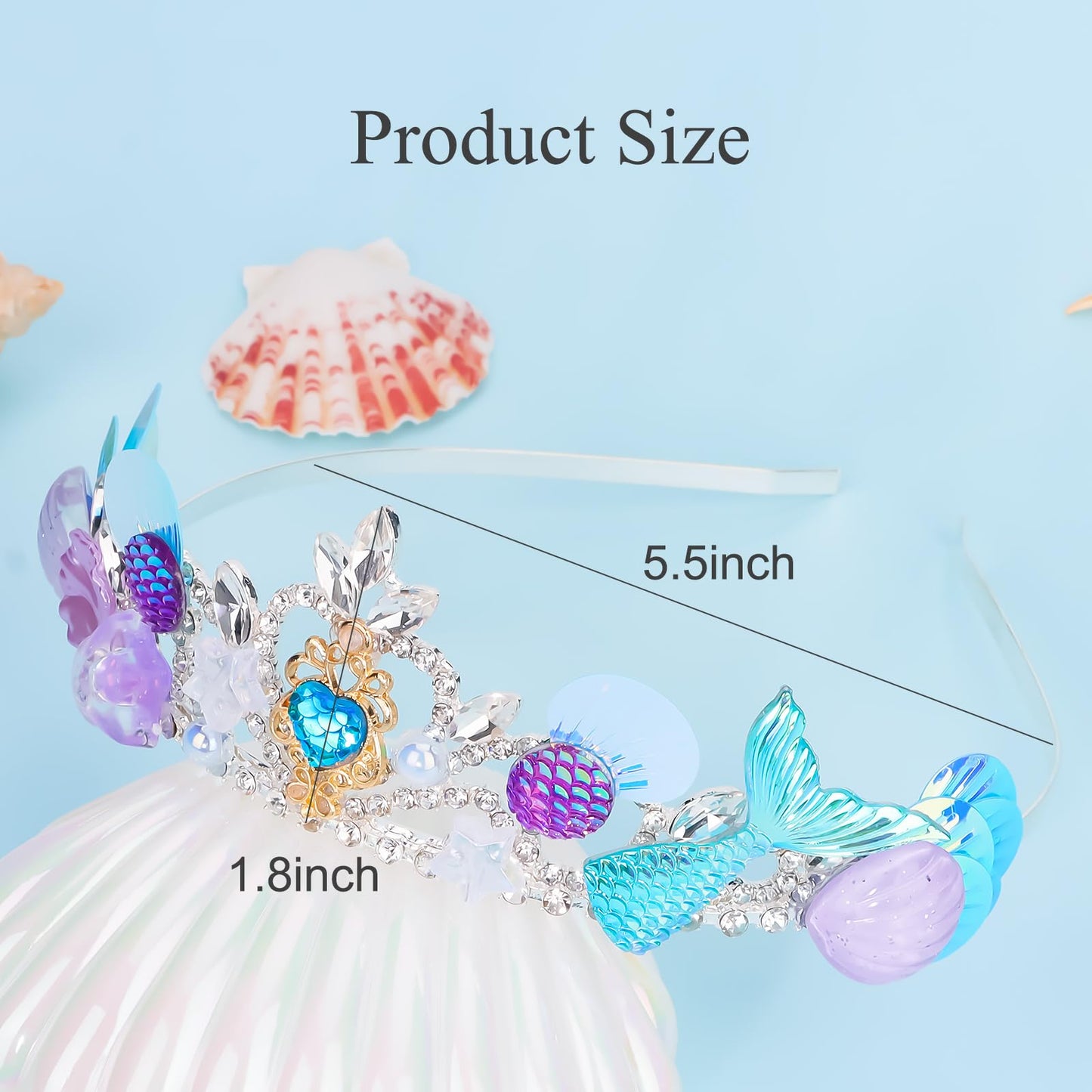 CIEHER Mermaid Crown Headband Seashell Crown for Little Mermaid Birthday Party Decorations, Mermaid
