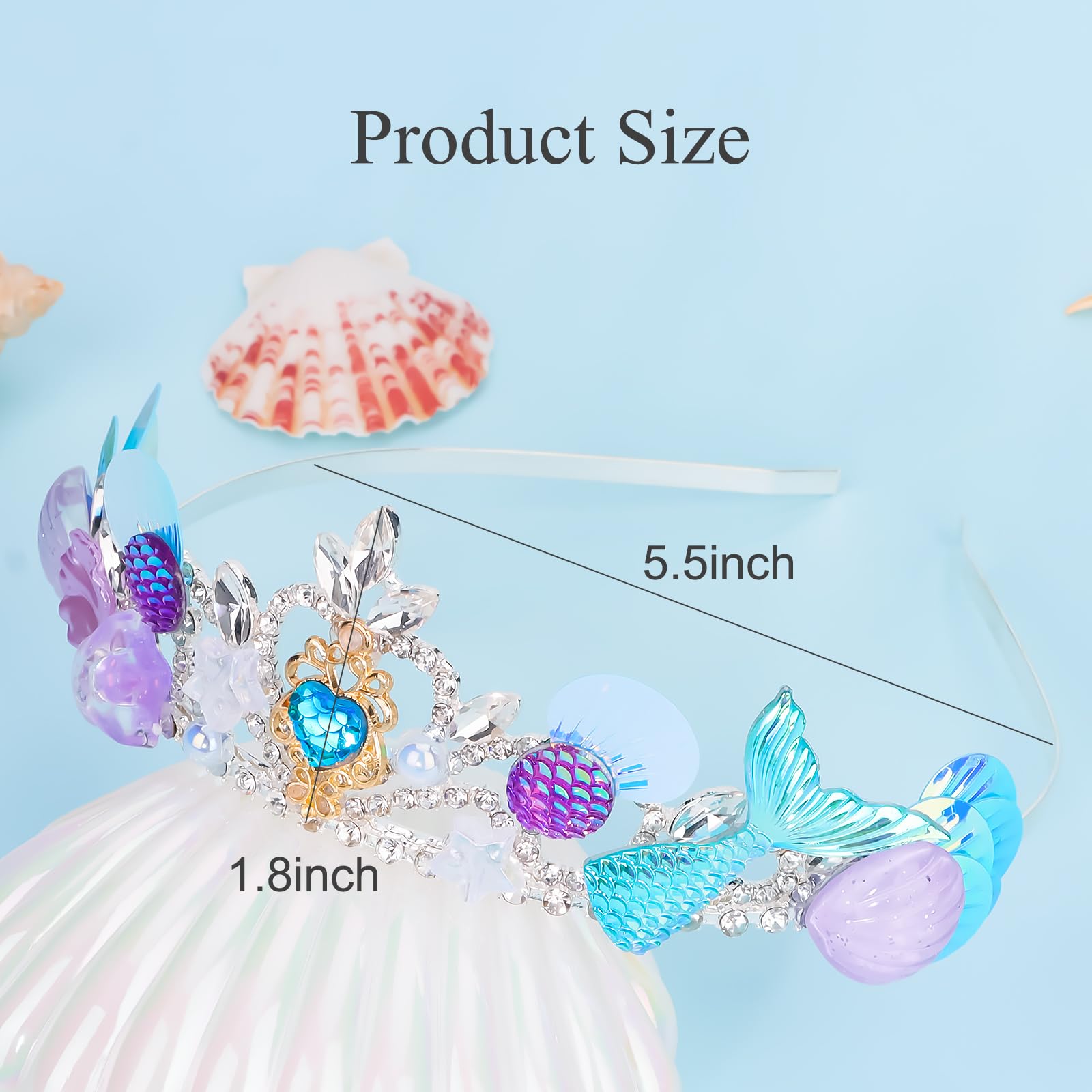 CIEHER Mermaid Crown Headband Seashell Crown for Little Mermaid Birthday Party Decorations, Mermaid