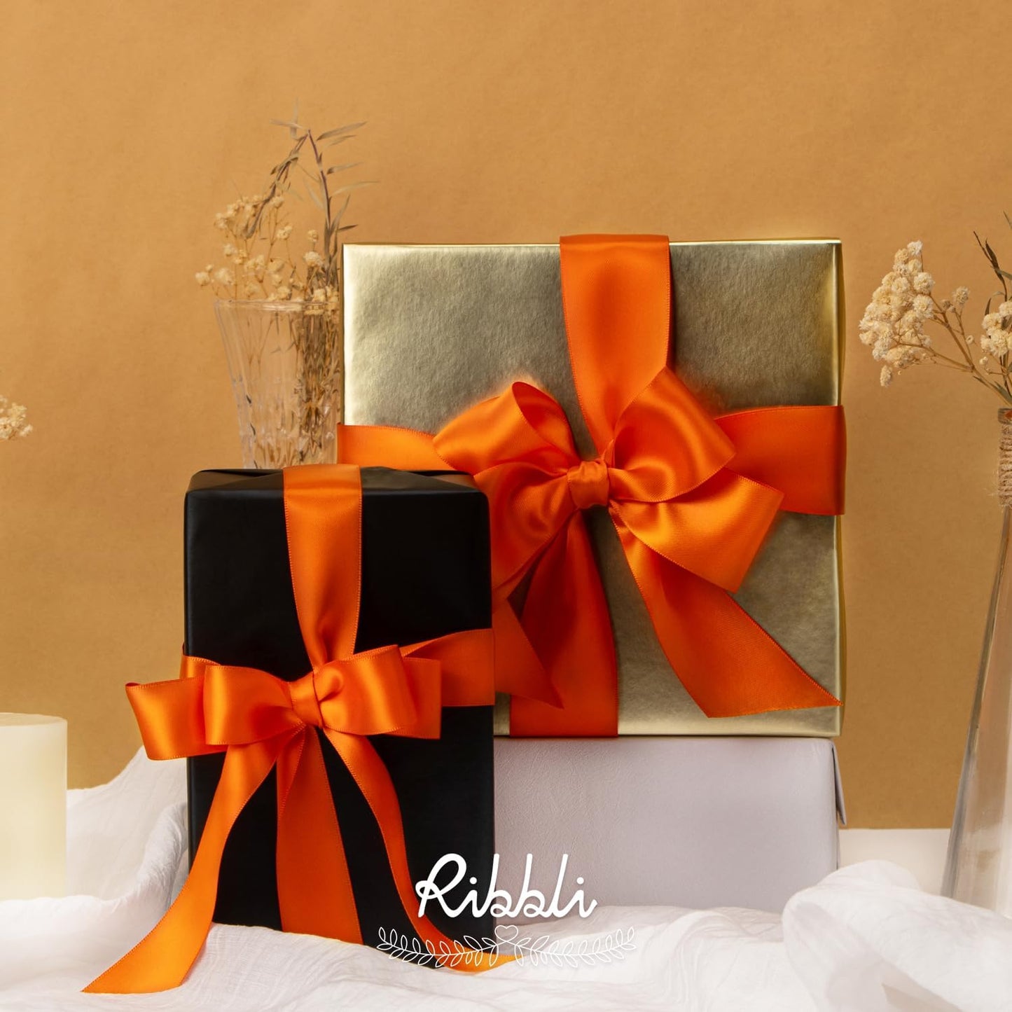 Ribbli Torrid Orange Double Faced Satin Ribbon,1” x Continuous 25 Yards,Use for Craft Bows Bouquet, Gift Wrapping, Wedding Decoration, Floral Arrangement