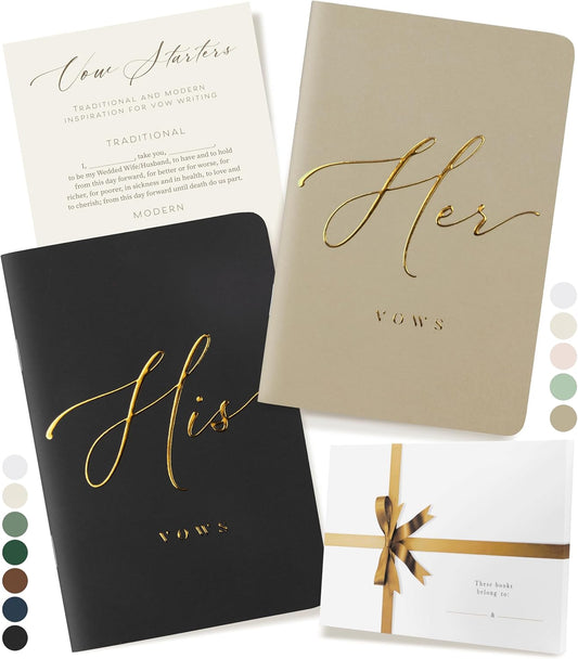 ARTESORI Wedding Vow Book for Her & Him, Soft Touch, Gold Engraving, 28 Lined Pages, Wedding Vow Books His and Hers, Wedding Essentials, Wedding Registry Gifts, His and Hers Gifts [Beige & Black]